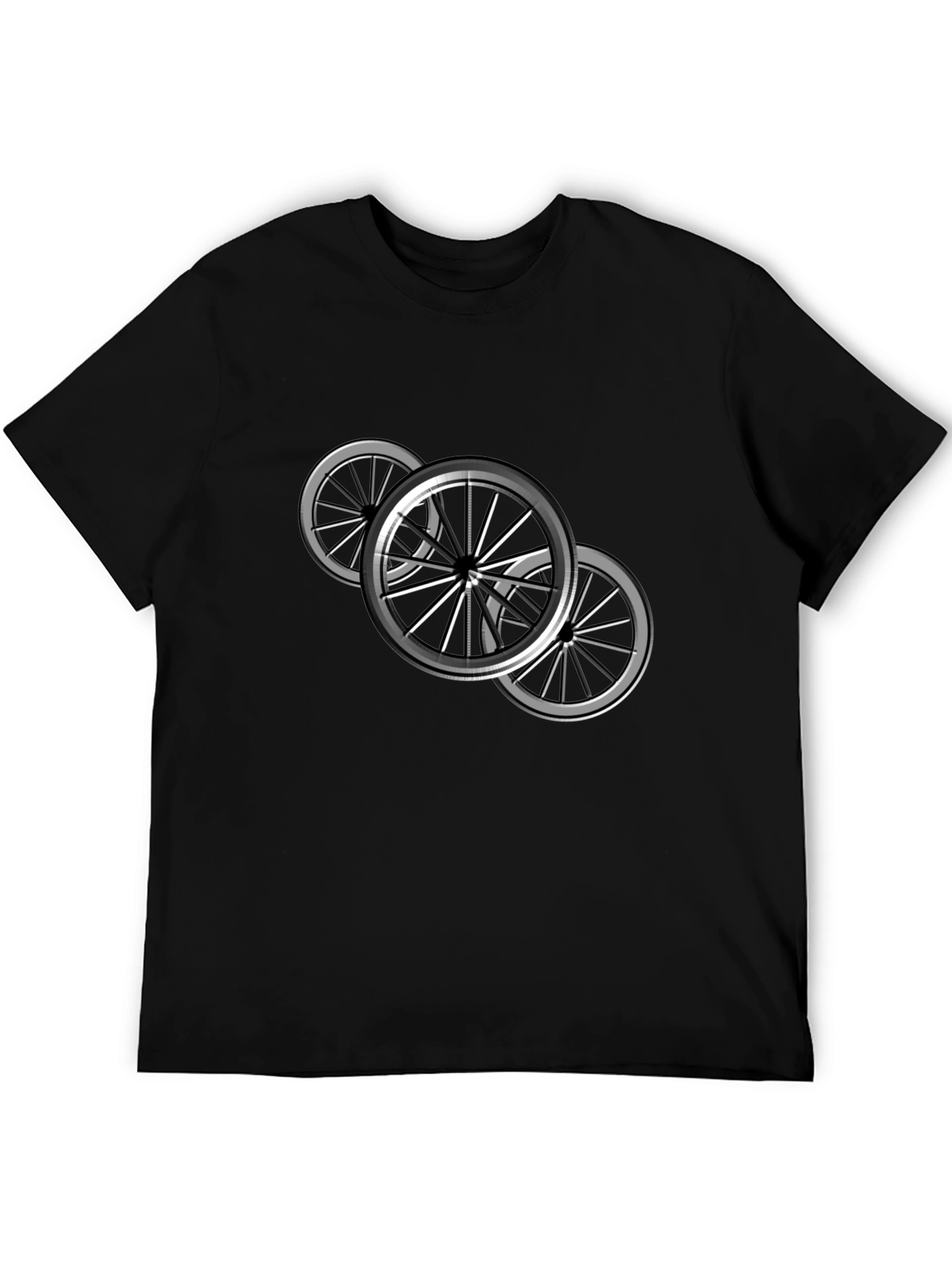 Black T-Shirt with Bicycle Wheel Design