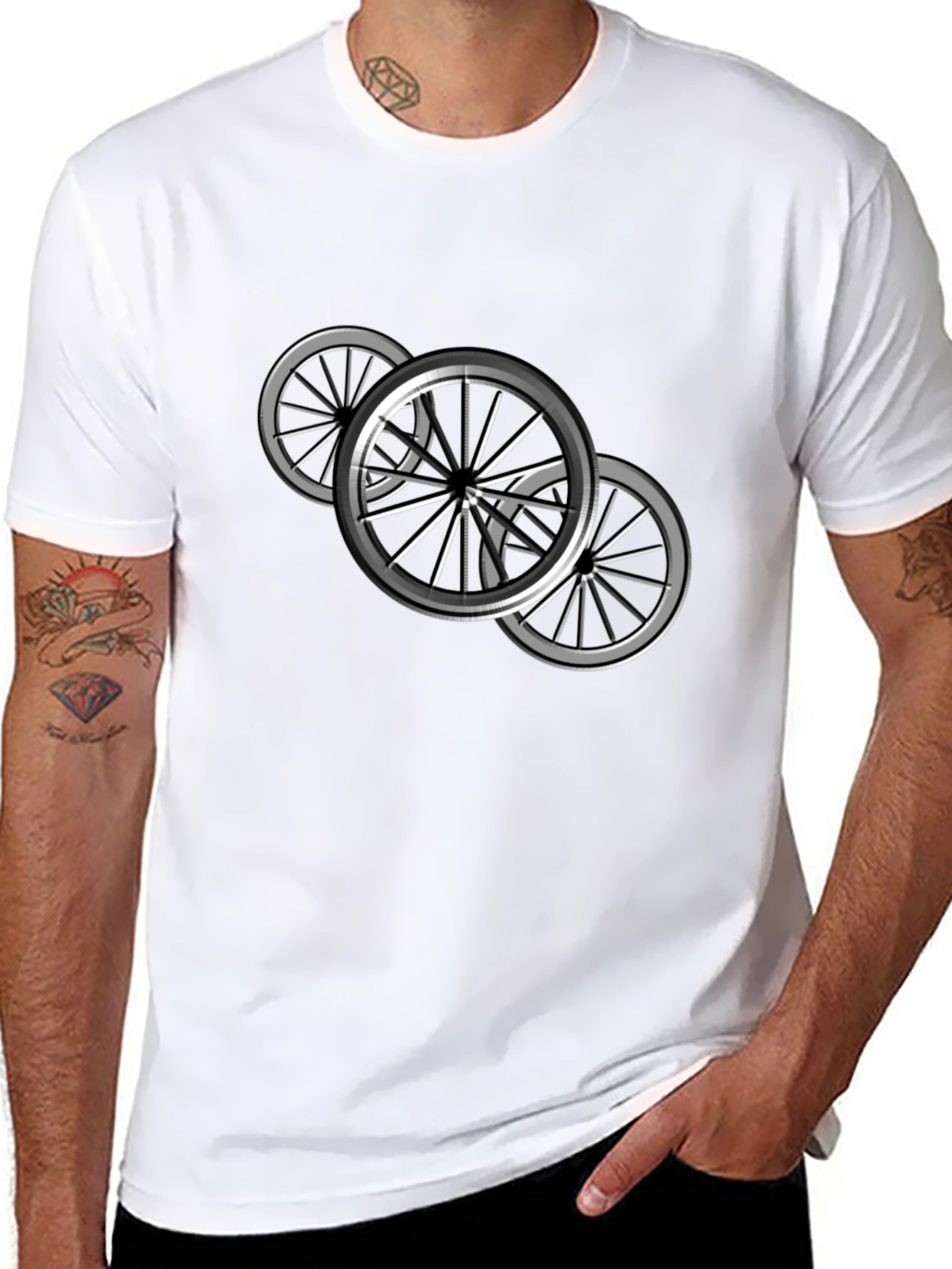 Black T-Shirt with Bicycle Wheel Design