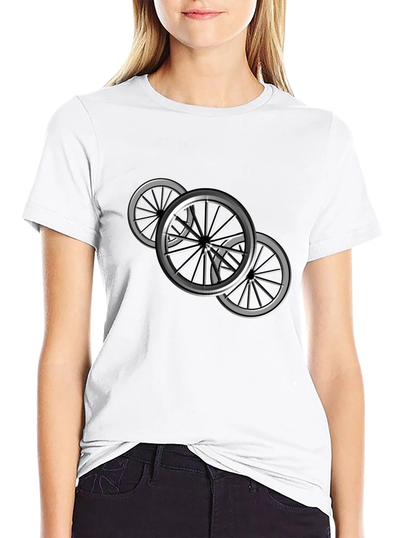 Black T-Shirt with Bicycle Wheel Design