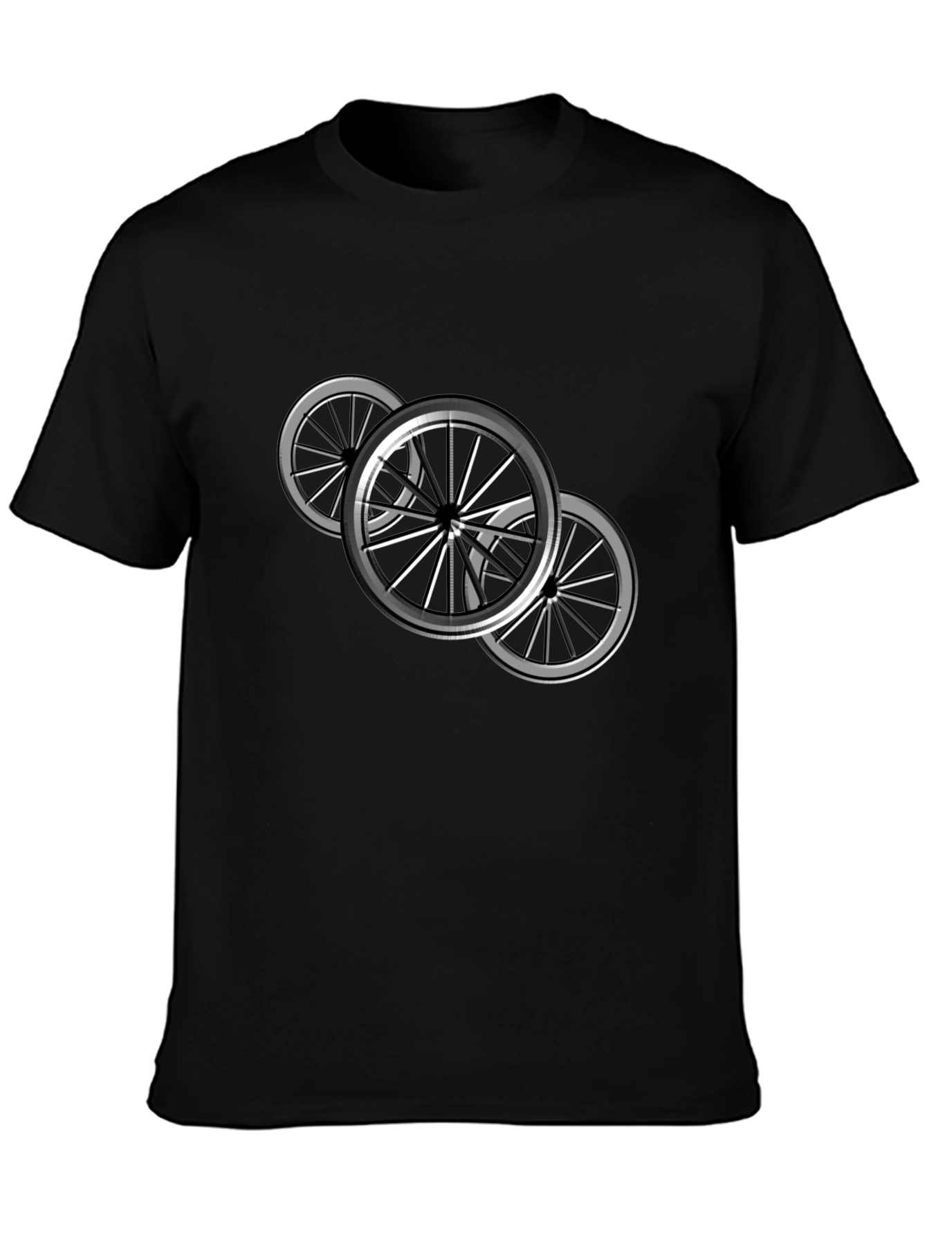 Black T-Shirt with Bicycle Wheel Design