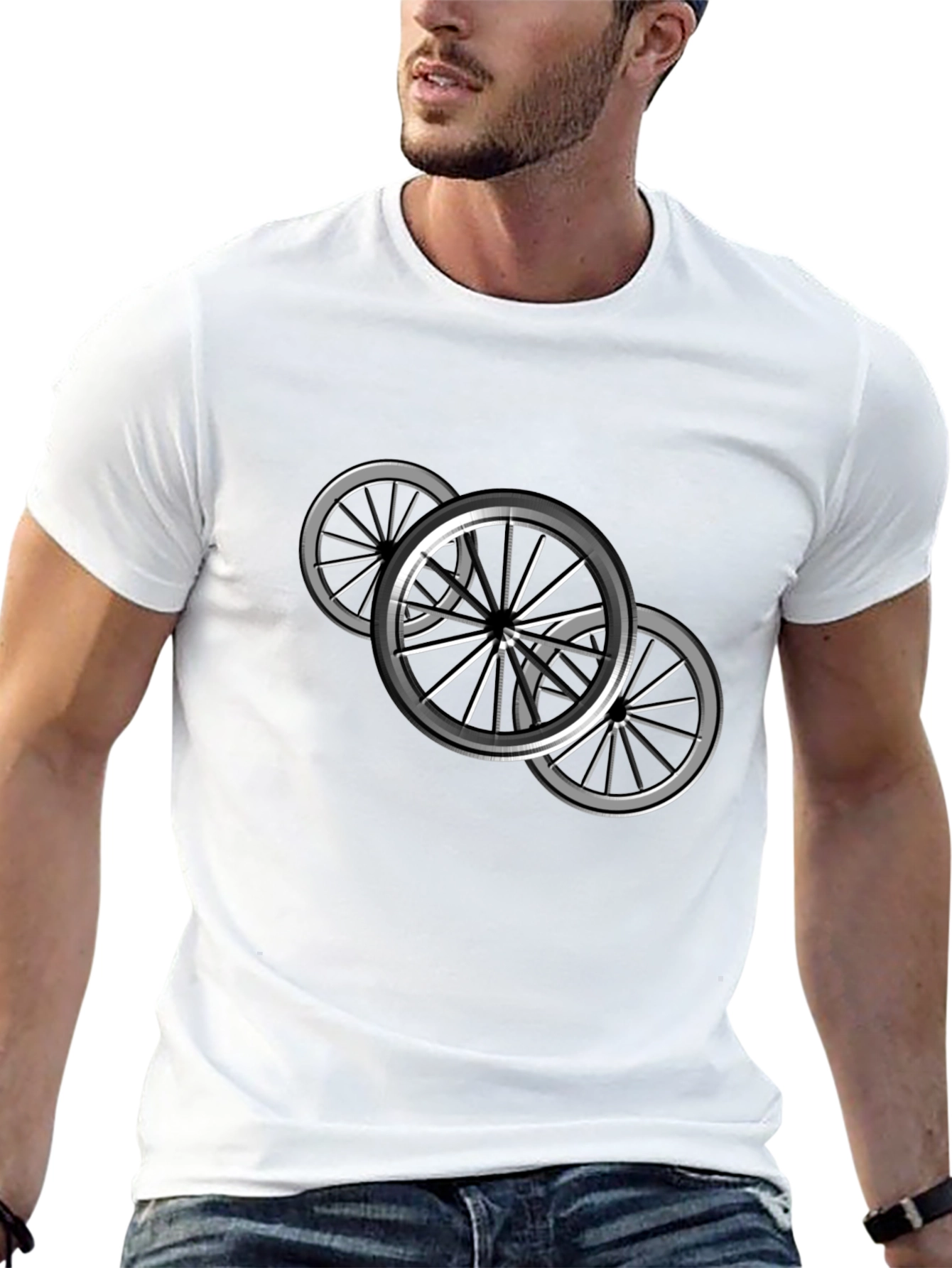 Black T-Shirt with Bicycle Wheel Design