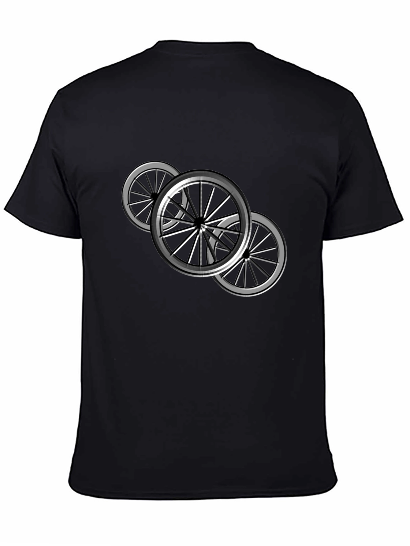 Black T-Shirt with Bicycle Wheel Design