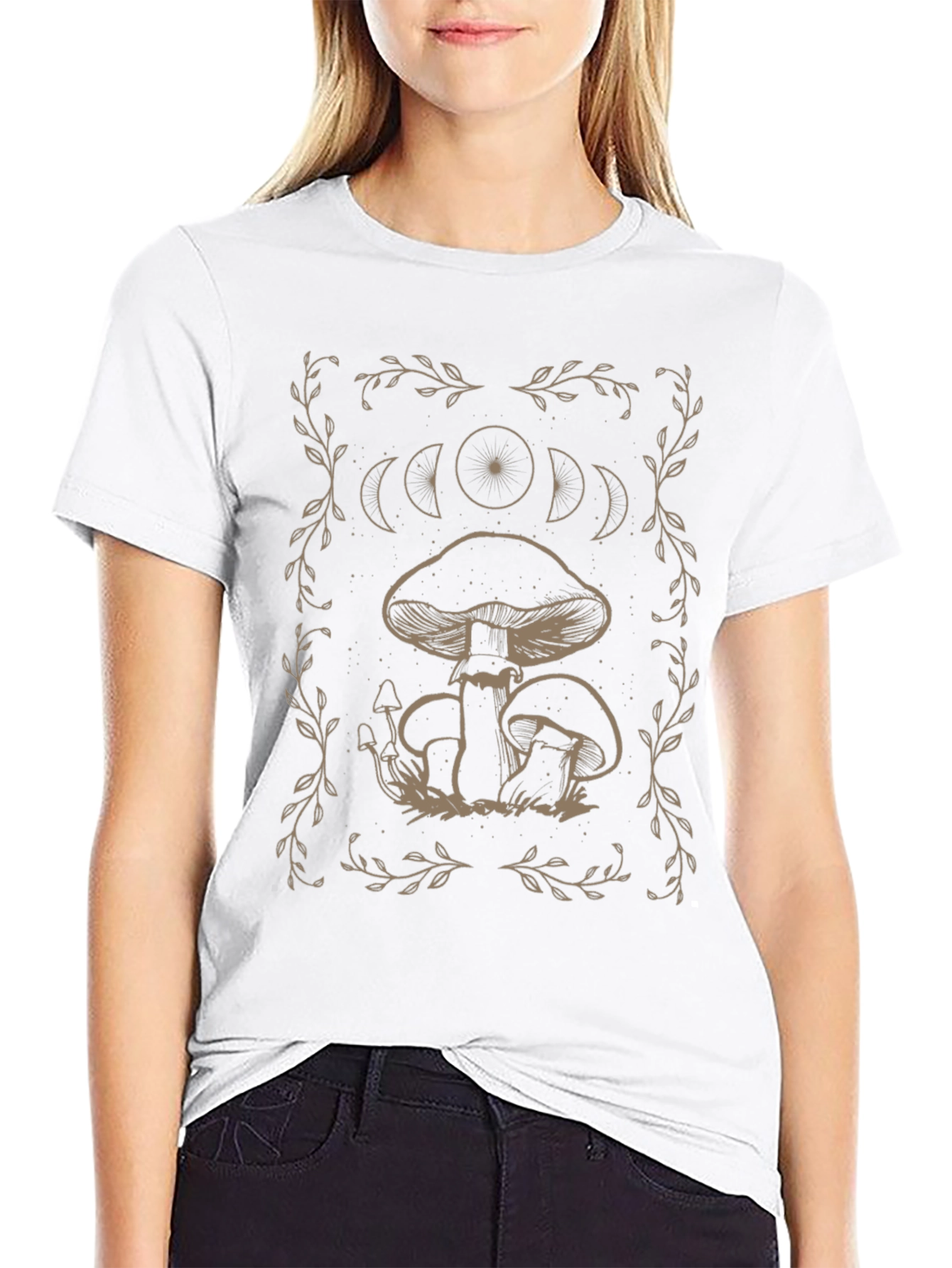 Mushroom Moon Phase Graphic Tee - Black