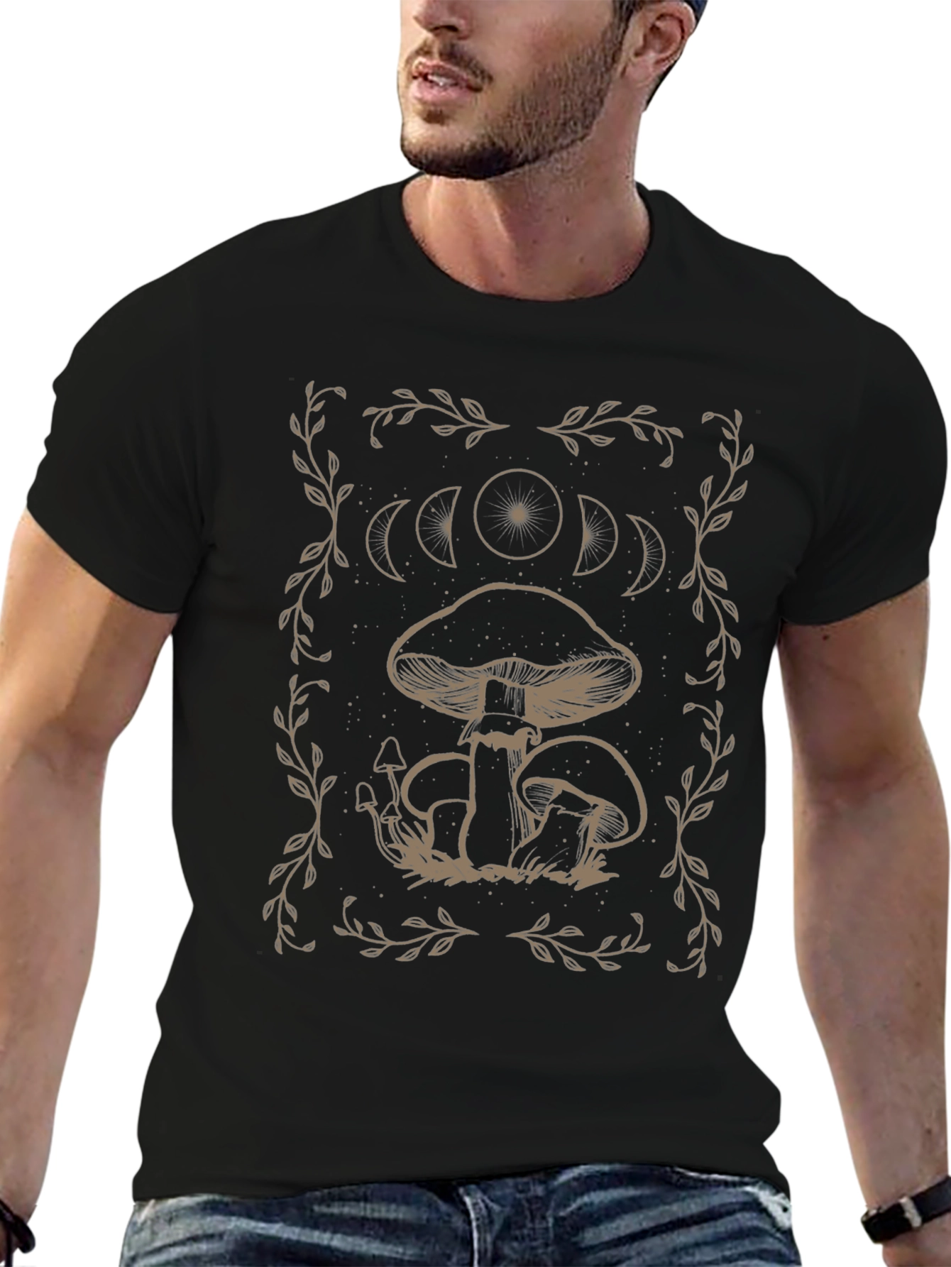 Mushroom Moon Phase Graphic Tee - Black