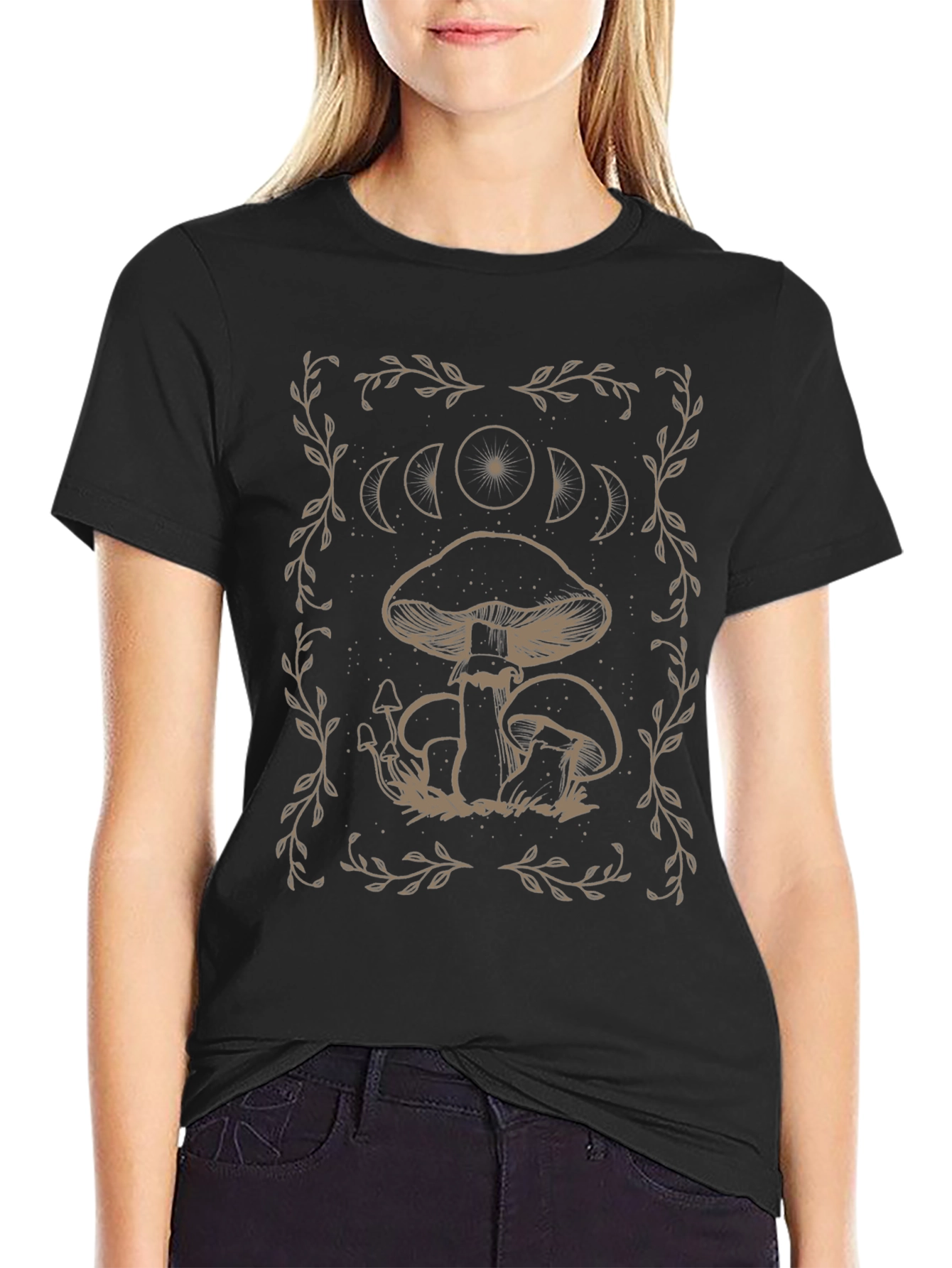 Mushroom Moon Phase Graphic Tee - Black