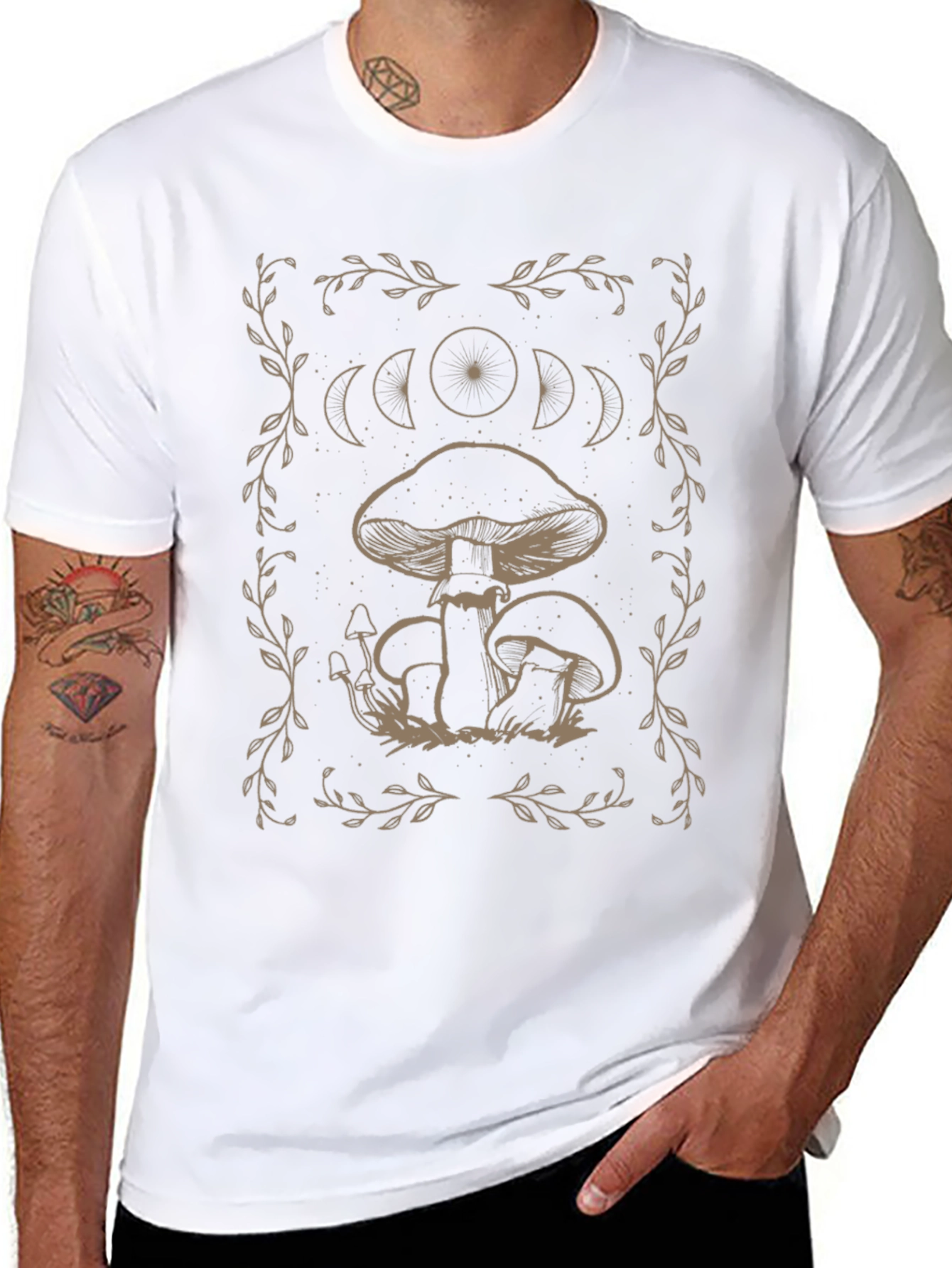 Mushroom Moon Phase Graphic Tee - Black