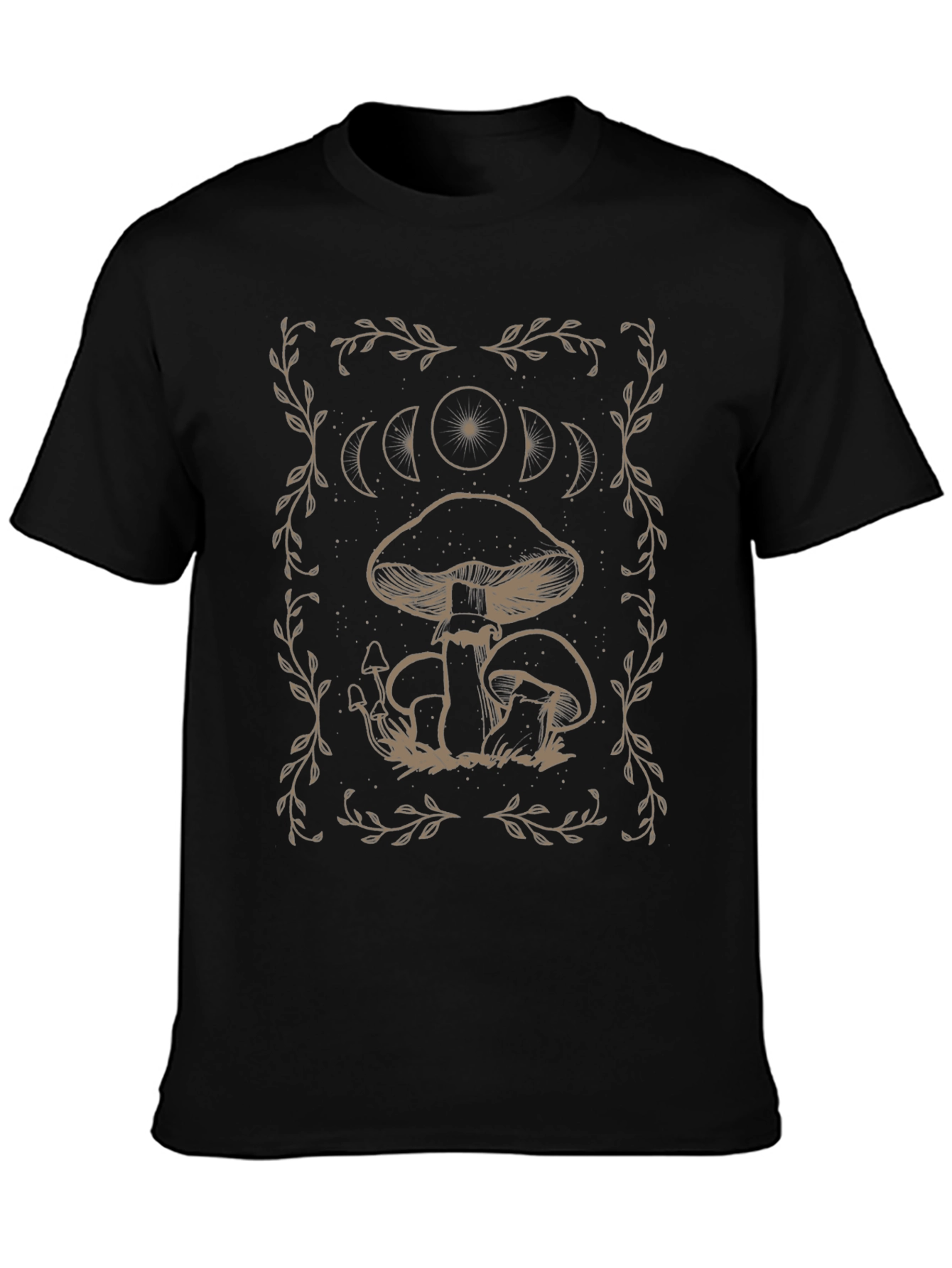 Mushroom Moon Phase Graphic Tee - Black