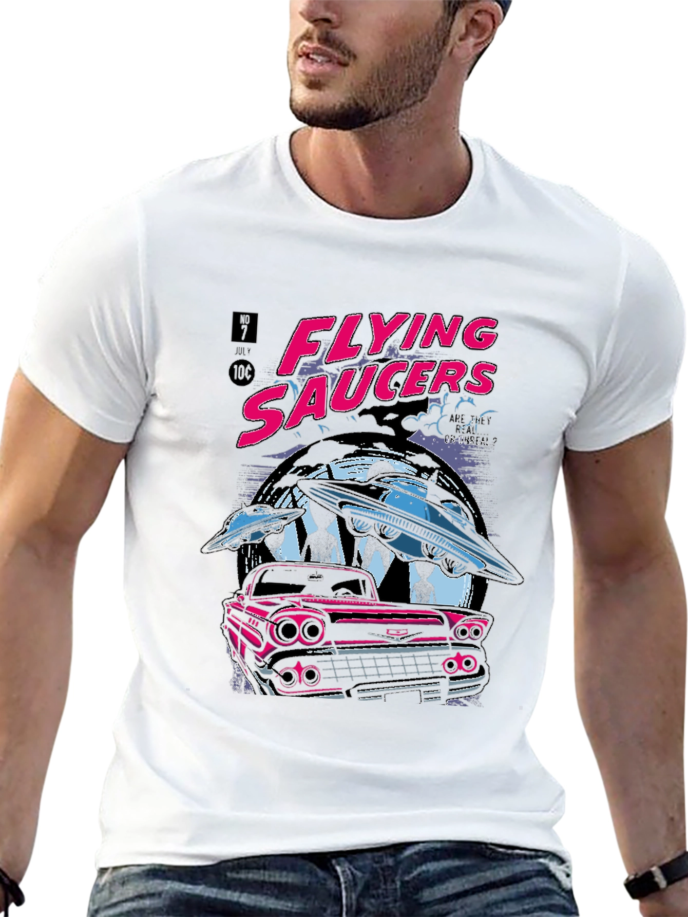 Flying Saucers Graphic Tee - Retro UFO Design