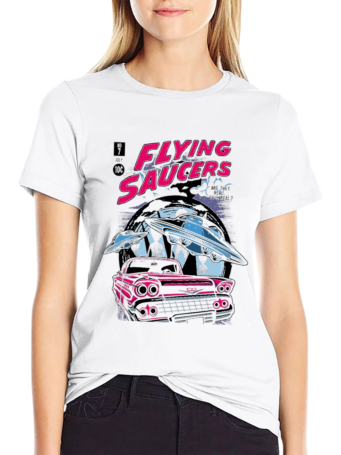 Flying Saucers Graphic Tee - Retro UFO Design
