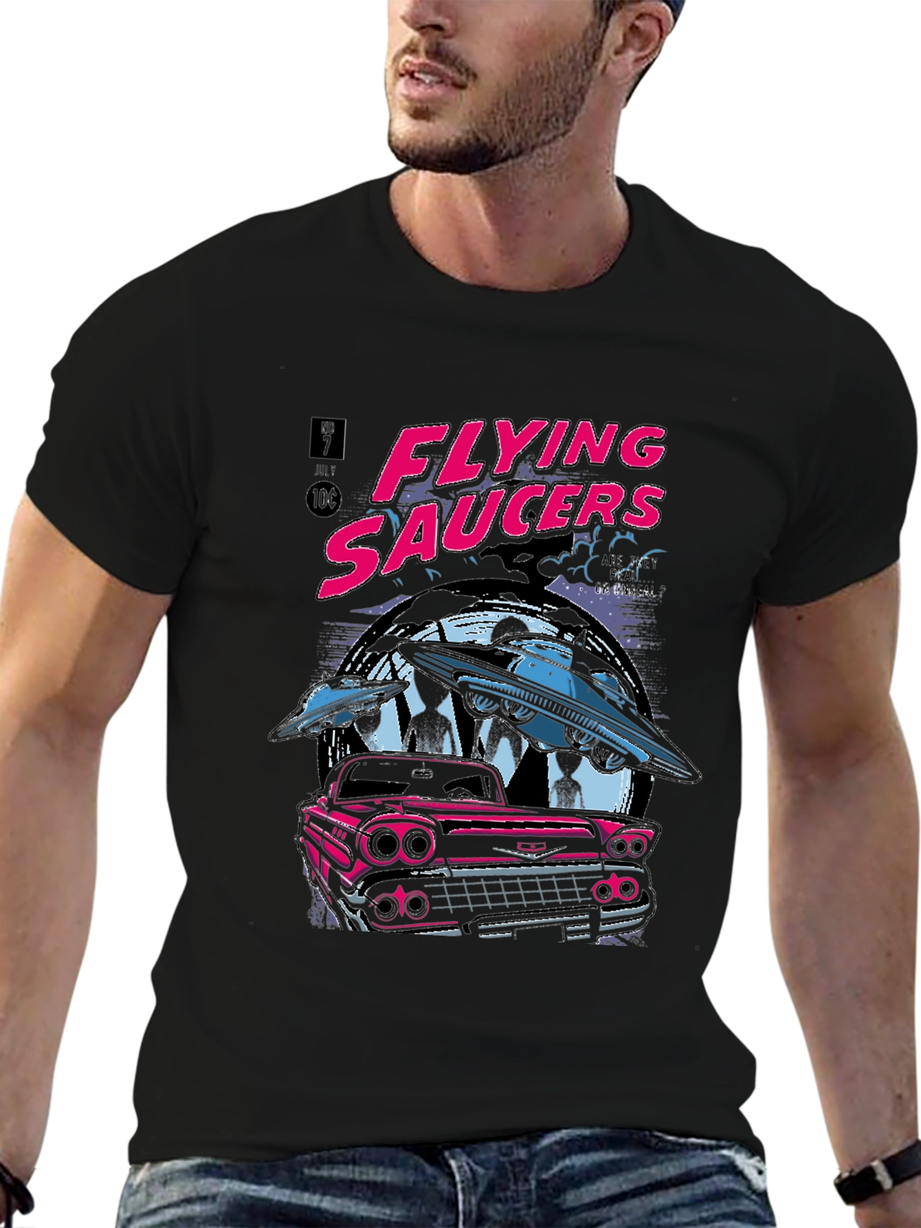 Flying Saucers Graphic Tee - Retro UFO Design