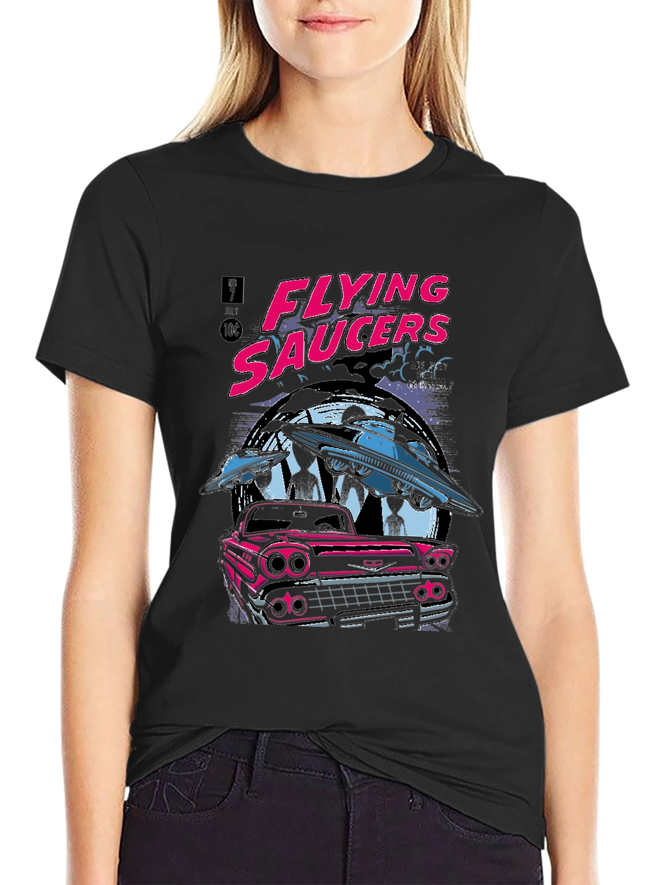 Flying Saucers Graphic Tee - Retro UFO Design