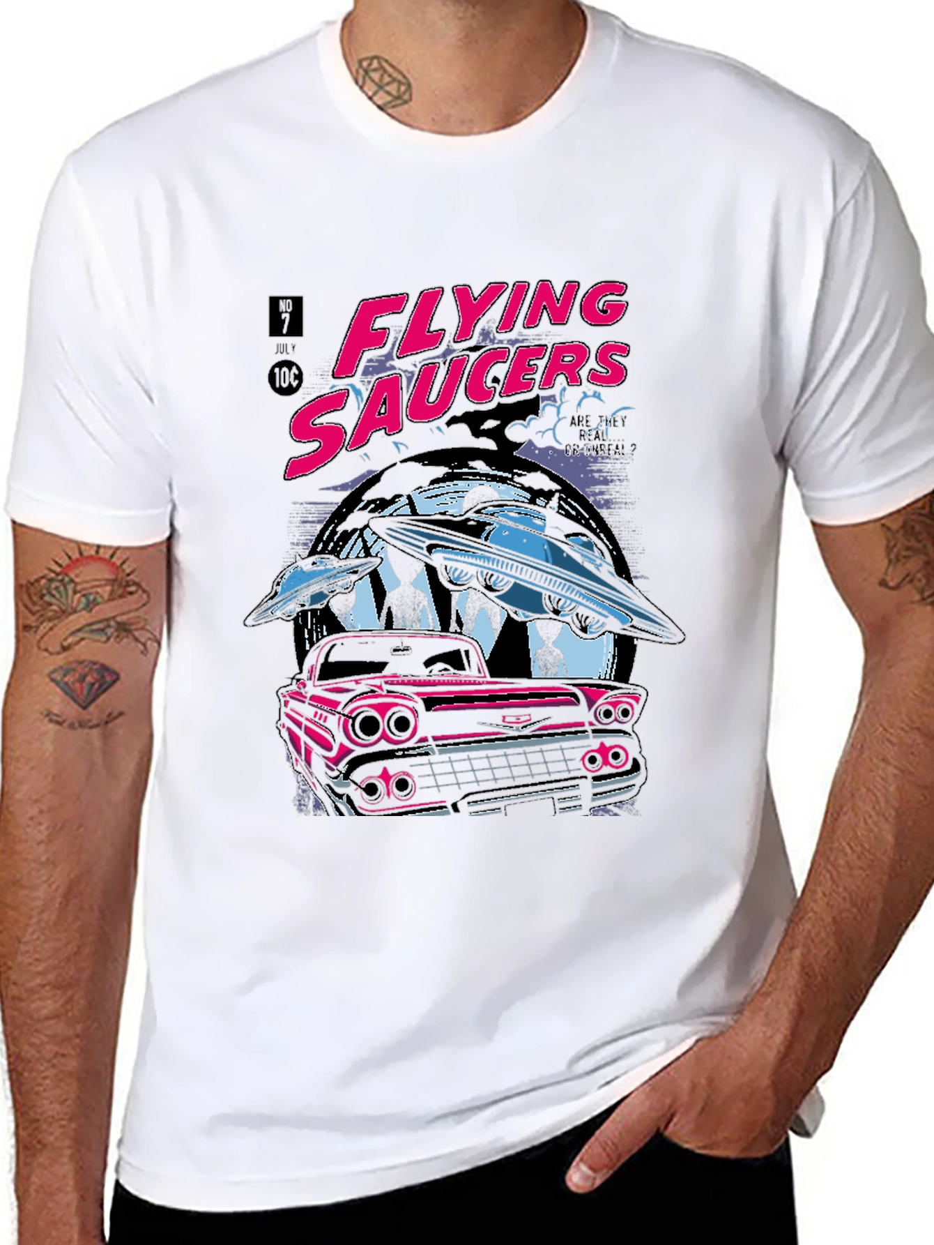 Flying Saucers Graphic Tee - Retro UFO Design