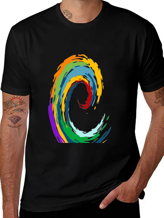 Rainbow Wave Graphic Print Black T-Shirt