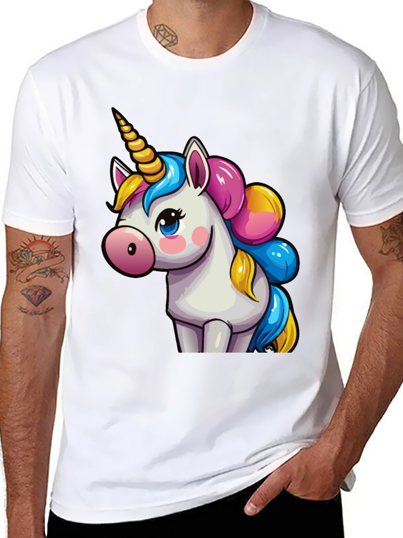 Cute Unicorn Graphic Print Black T-Shirt