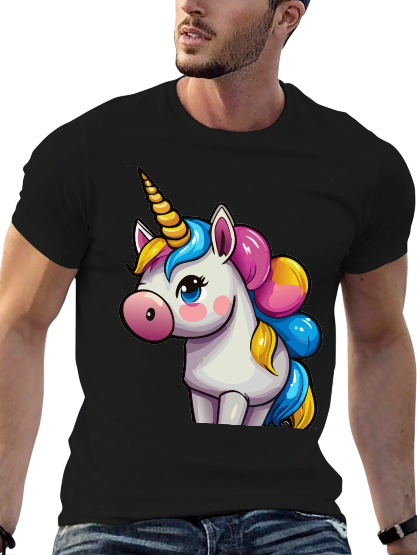Cute Unicorn Graphic Print Black T-Shirt