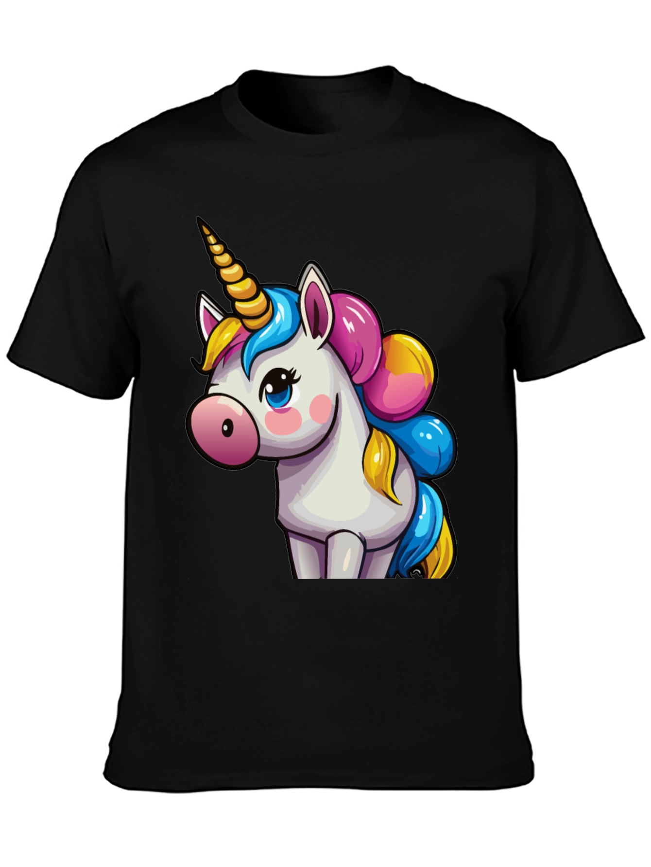 Cute Unicorn Graphic Print Black T-Shirt