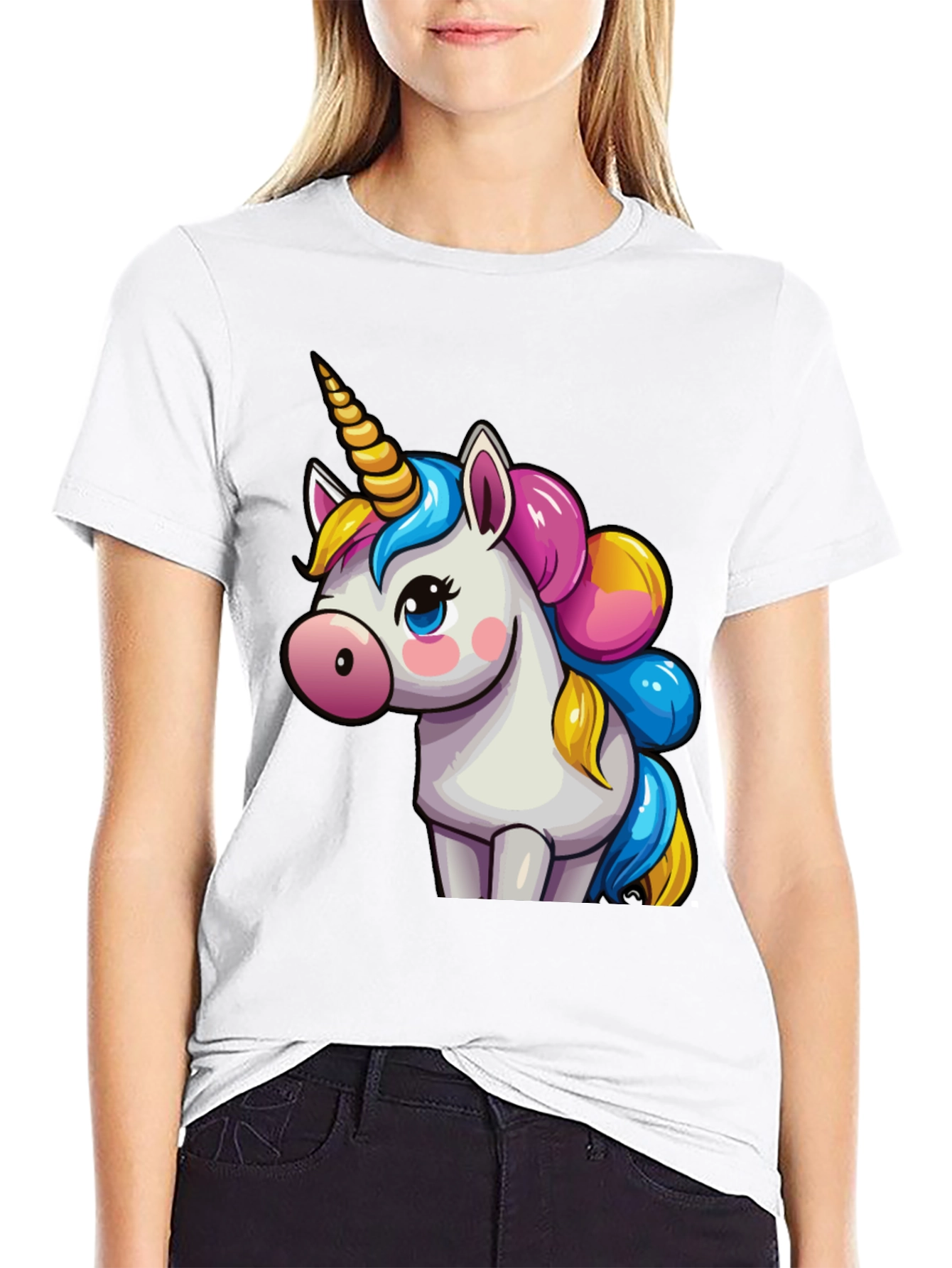 Cute Unicorn Graphic Print Black T-Shirt