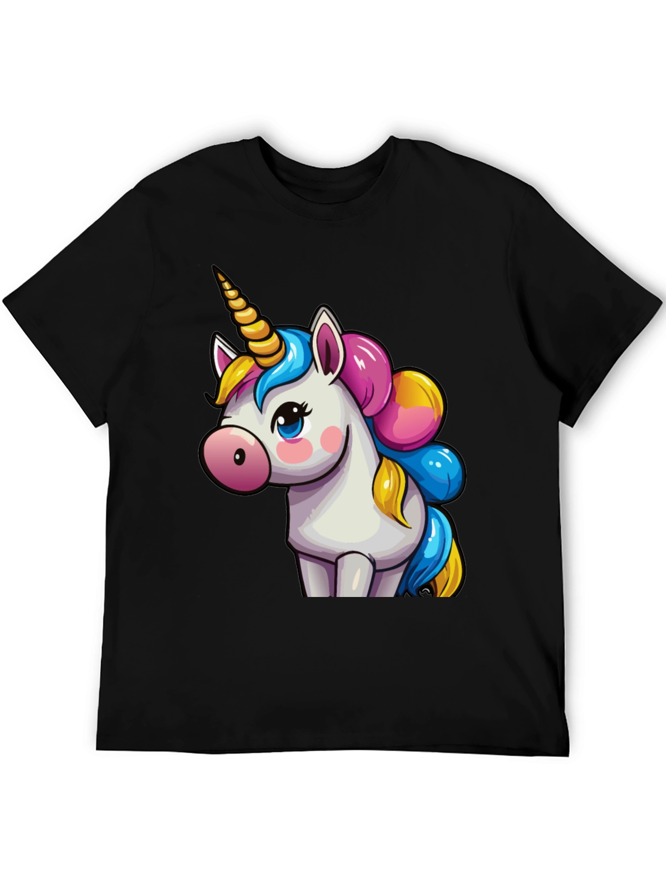 Cute Unicorn Graphic Print Black T-Shirt