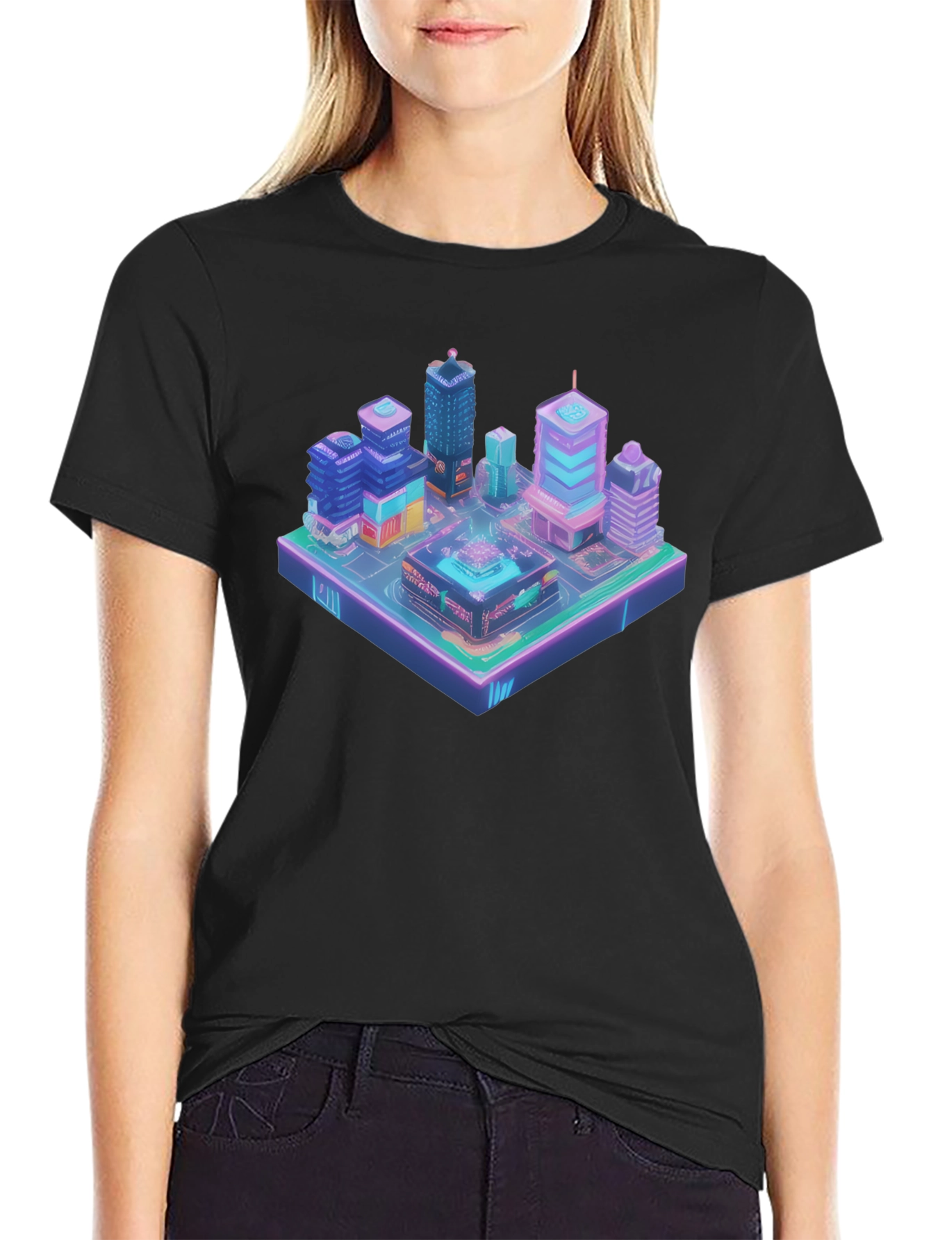 Isometric Cityscape Graphic Tee - Futuristic Urban Style