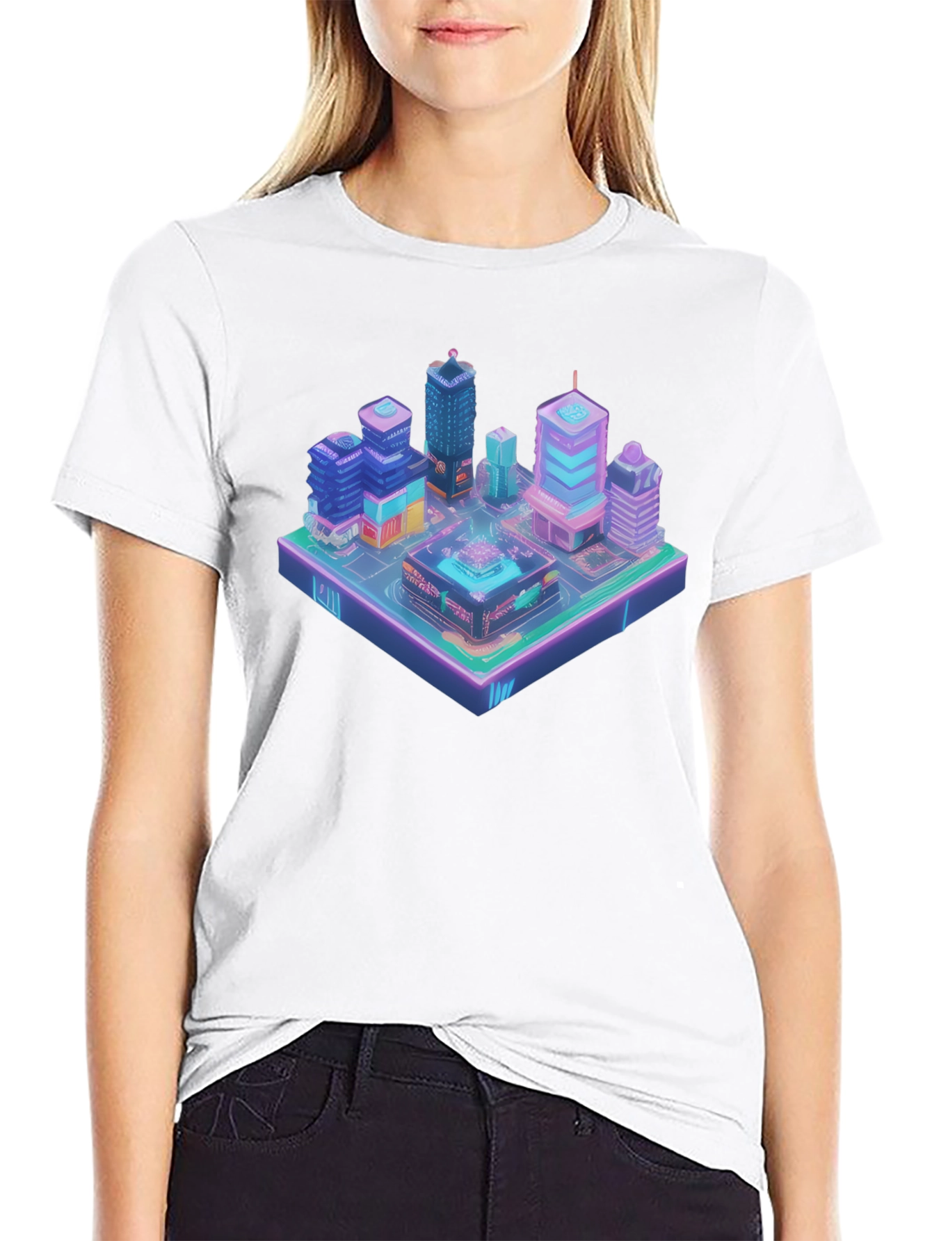 Isometric Cityscape Graphic Tee - Futuristic Urban Style