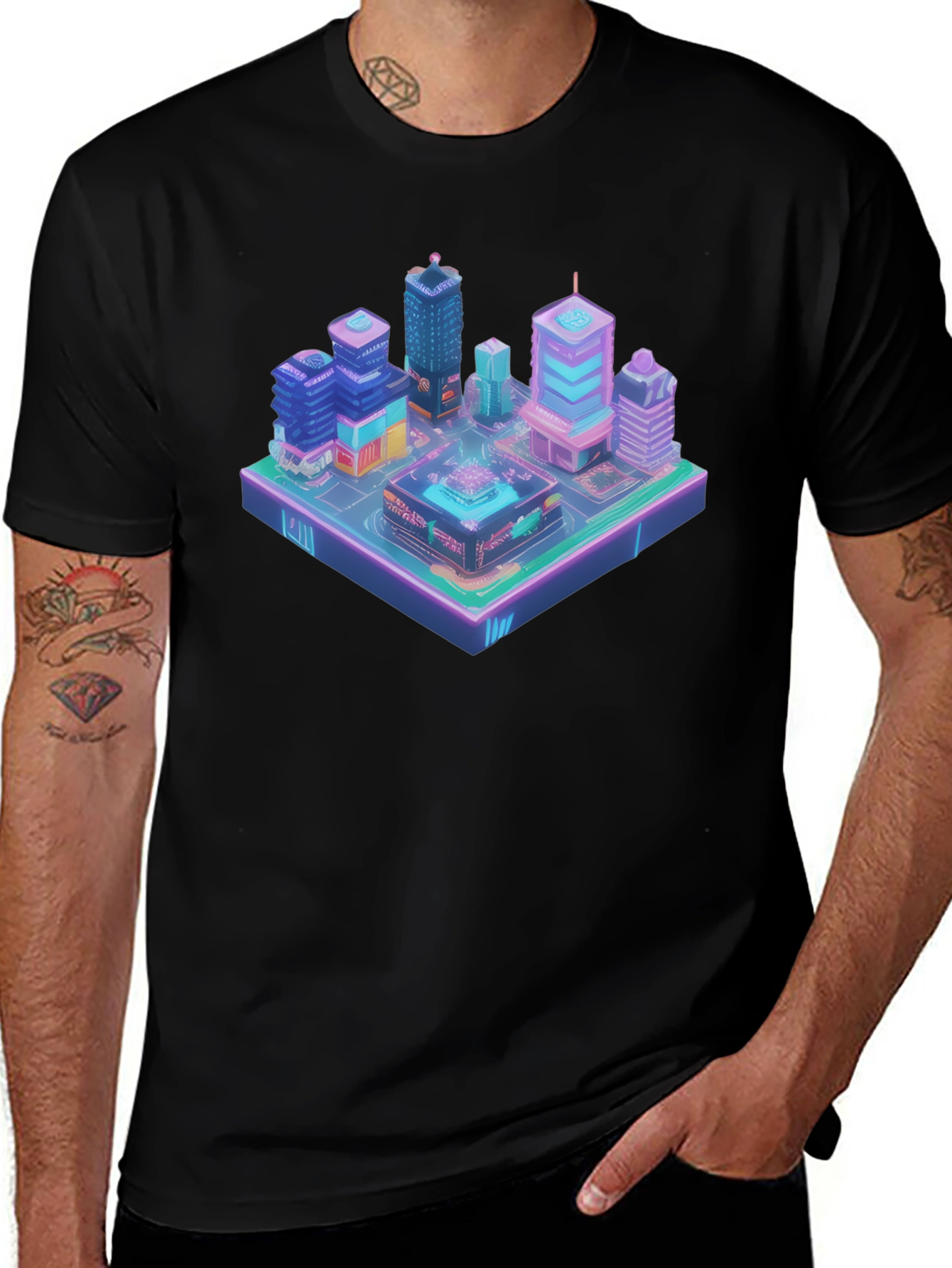 Isometric Cityscape Graphic Tee - Futuristic Urban Style