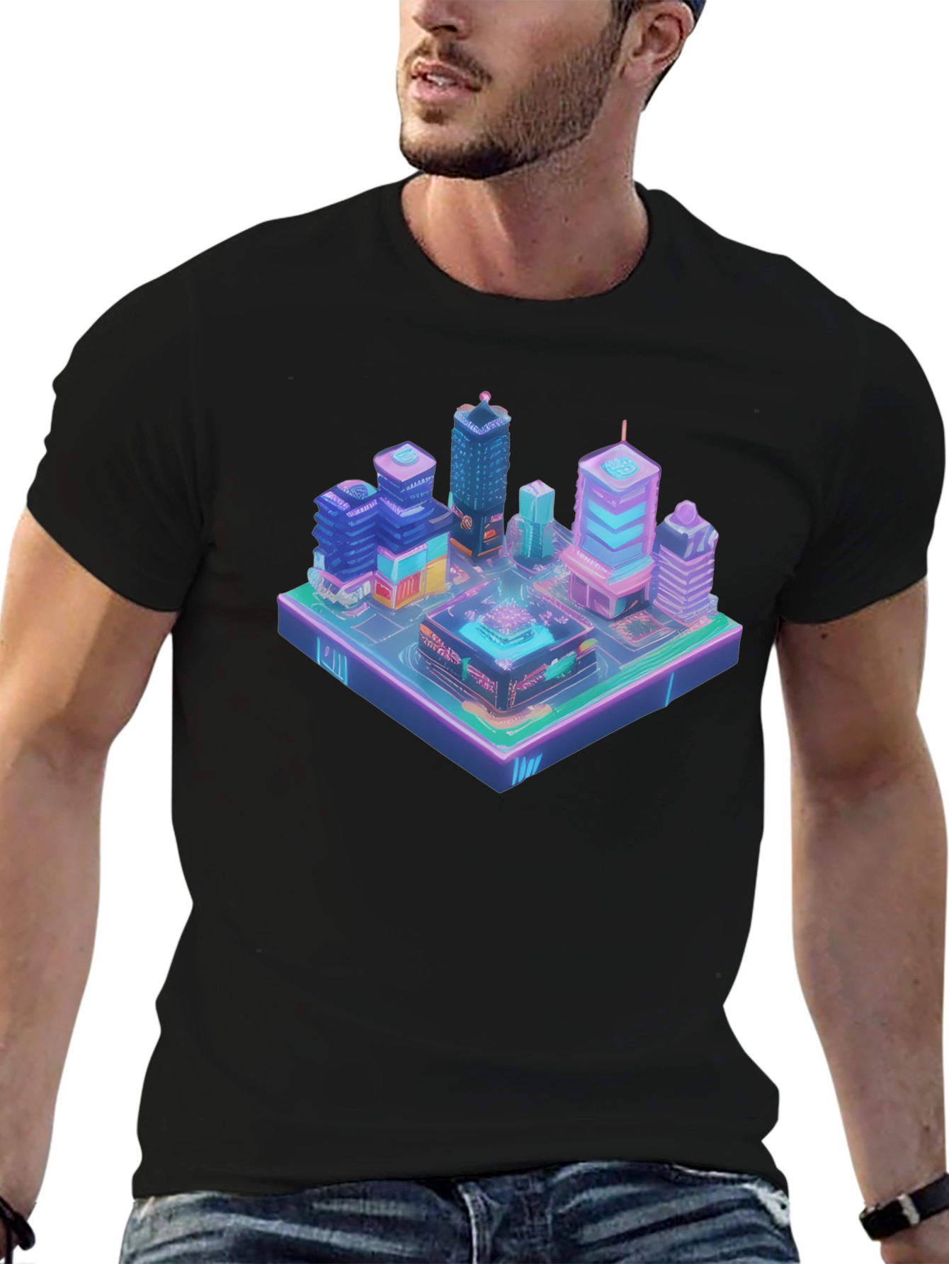 Isometric Cityscape Graphic Tee - Futuristic Urban Style