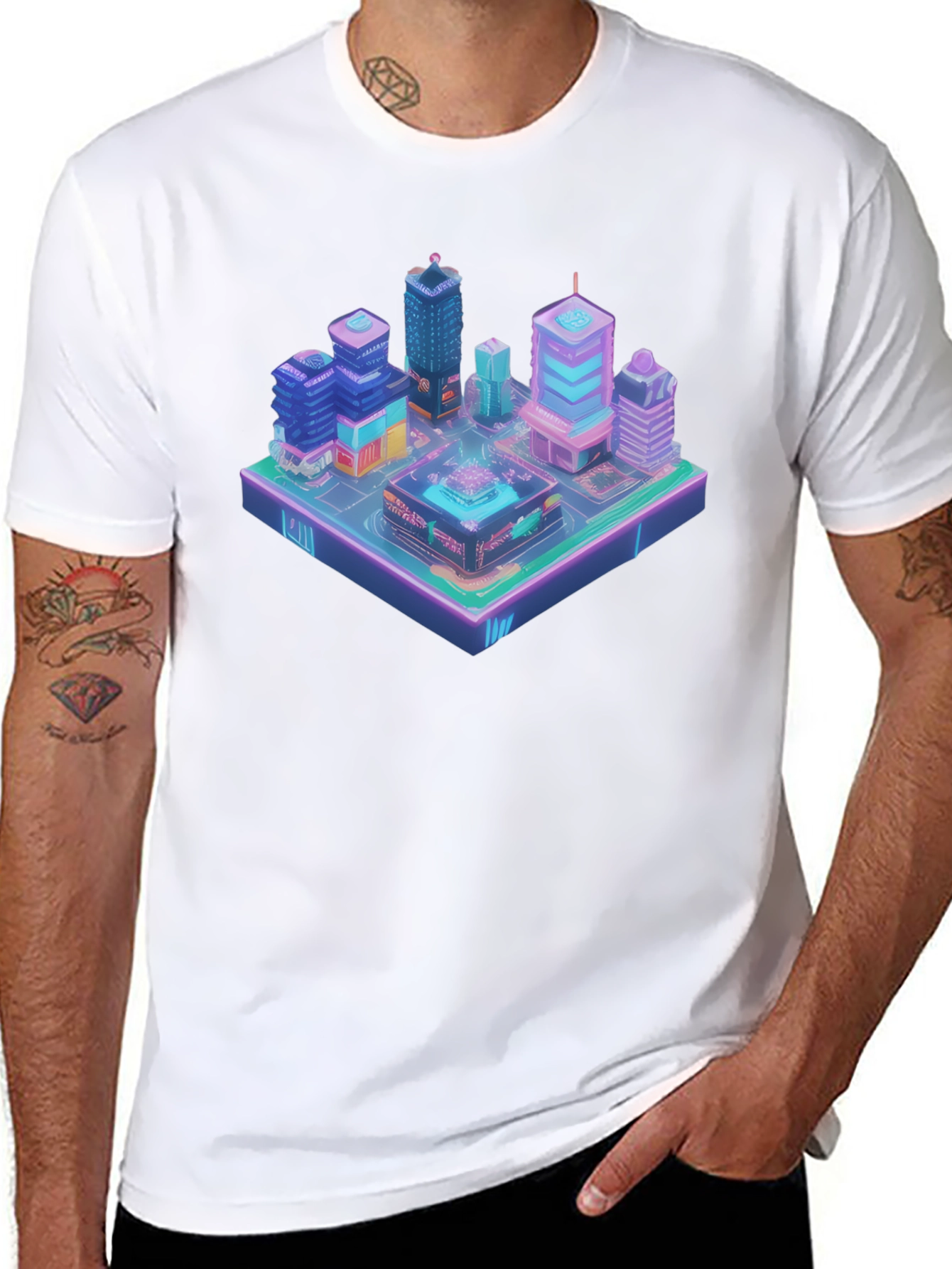Isometric Cityscape Graphic Tee - Futuristic Urban Style