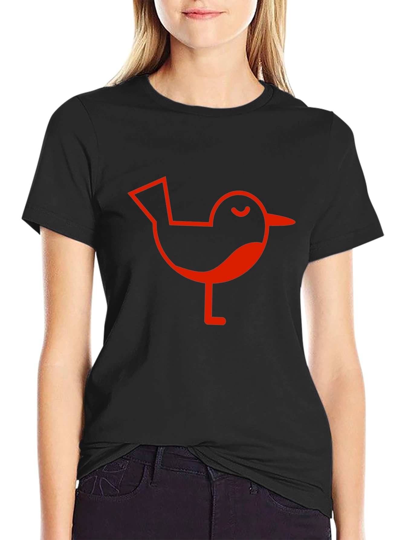 Red Bird Graphic Black T-Shirt