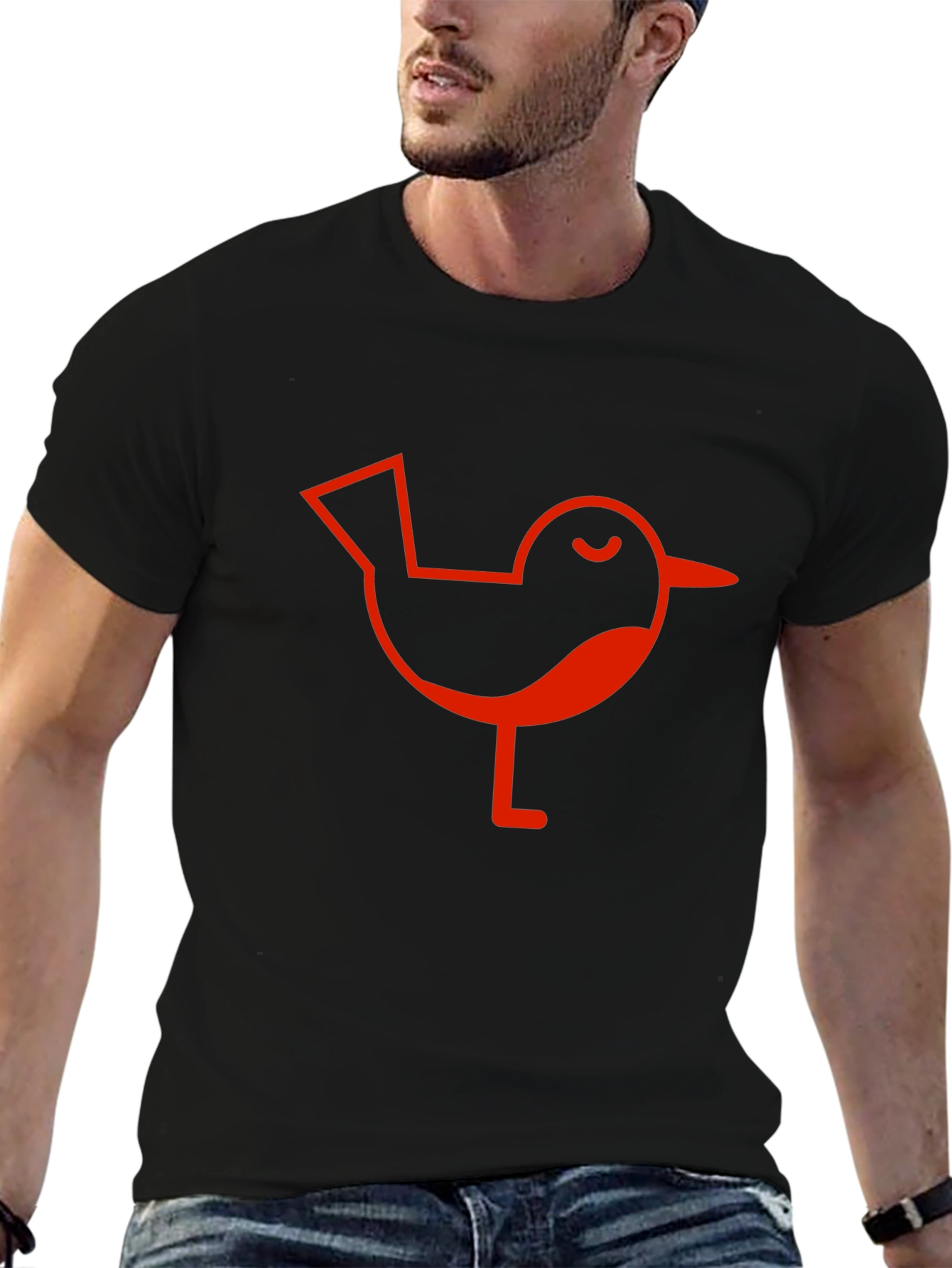 Red Bird Graphic Black T-Shirt