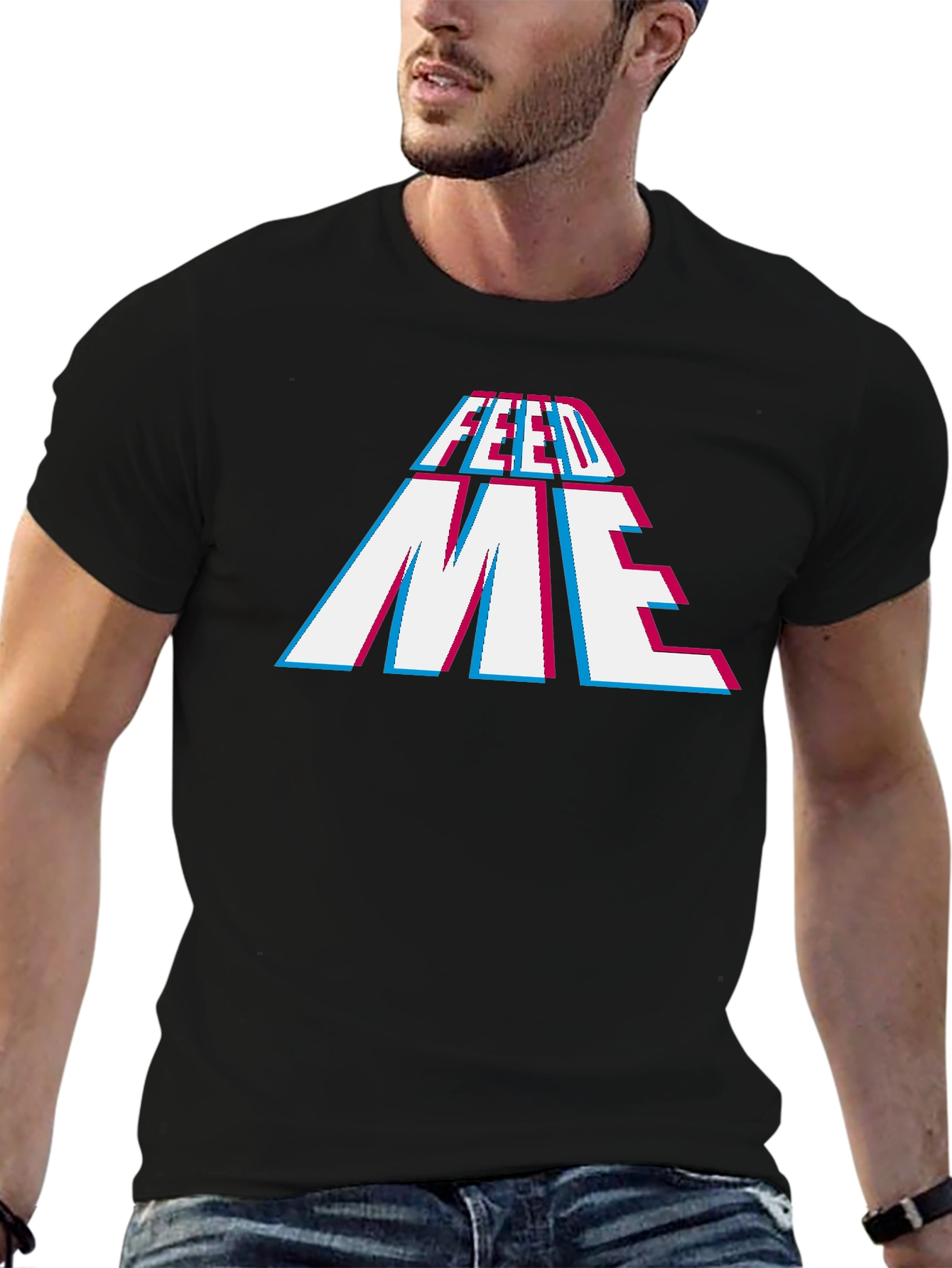 Feed Me Graphic Print Black T-Shirt