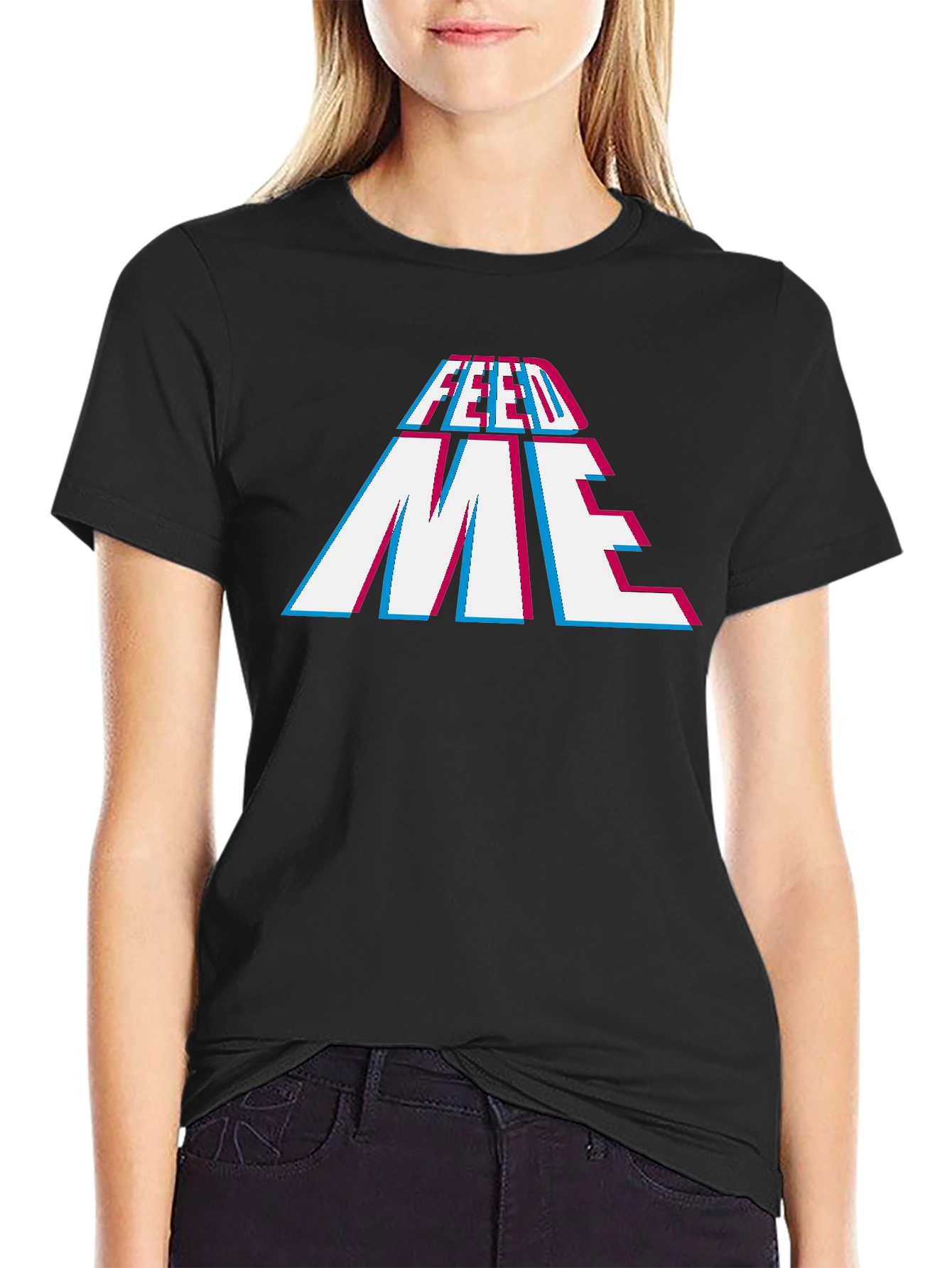Feed Me Graphic Print Black T-Shirt