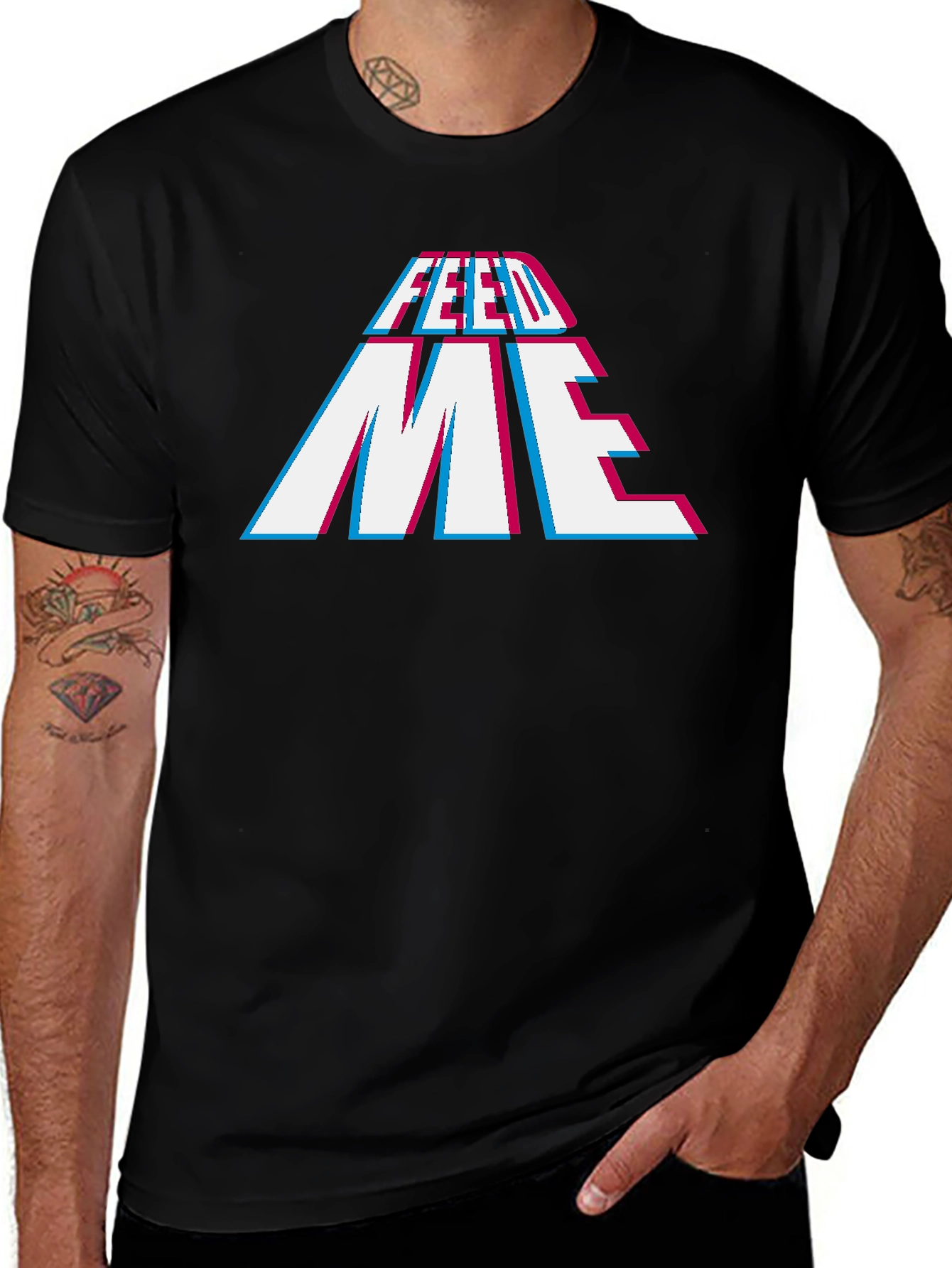 Feed Me Graphic Print Black T-Shirt