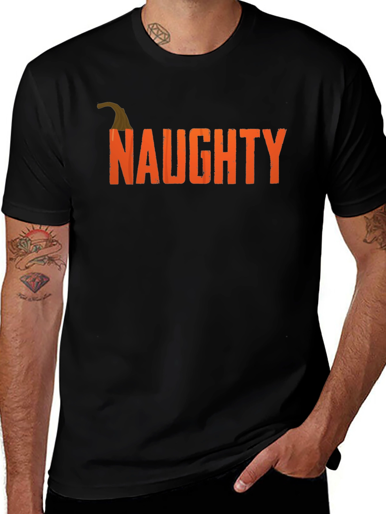 Naughty Pumpkin Halloween T-Shirt - Mens