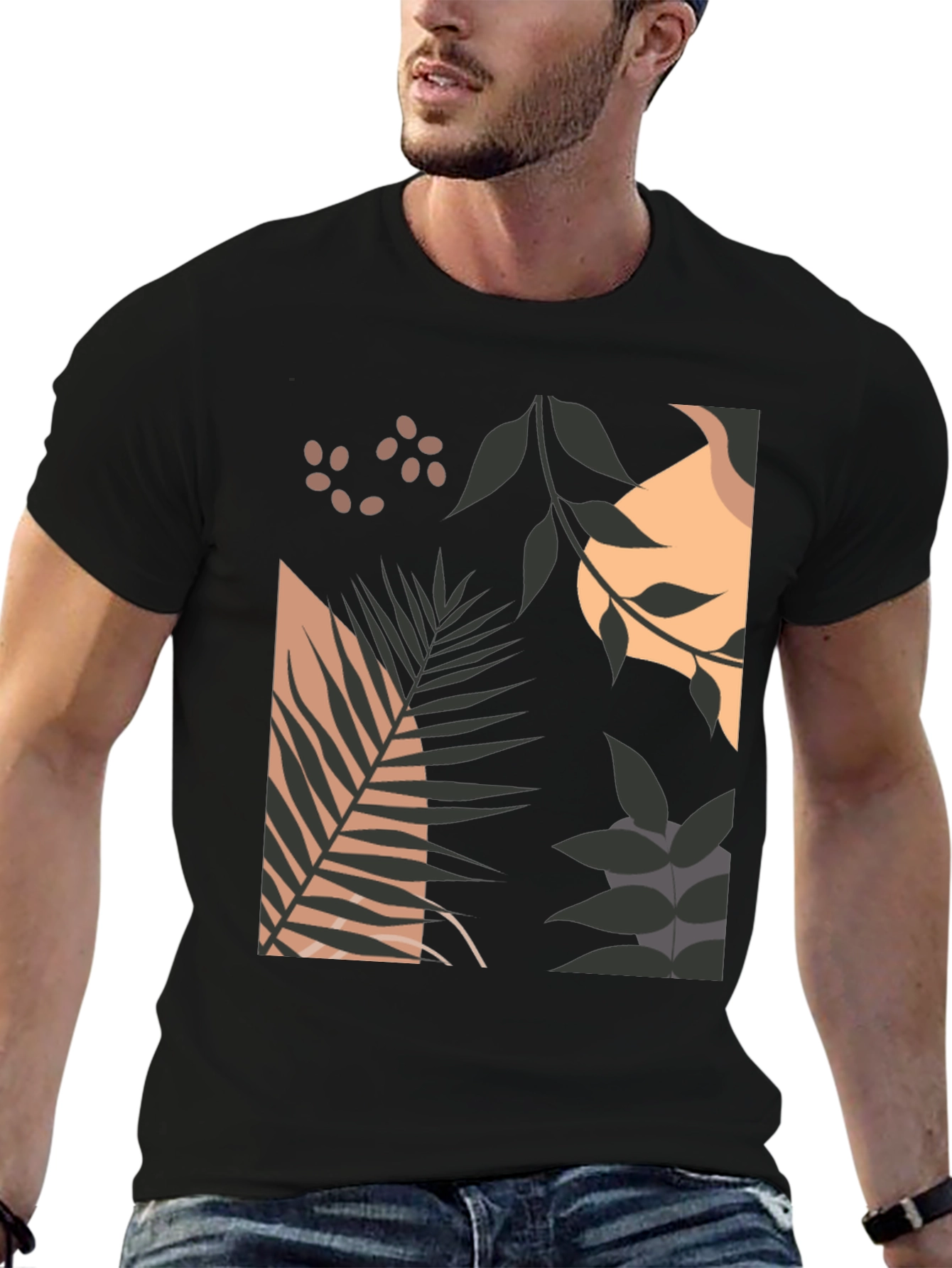 Modern Botanical Print Black T-Shirt