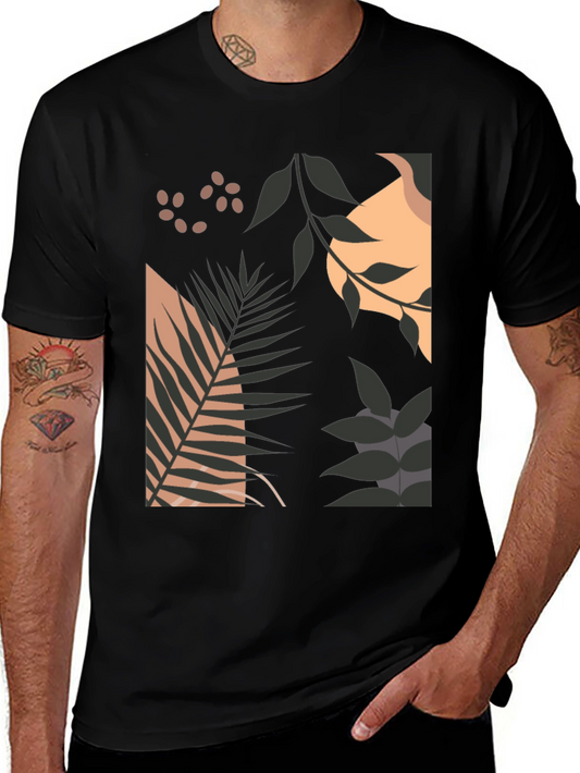 Modern Botanical Print Black T-Shirt