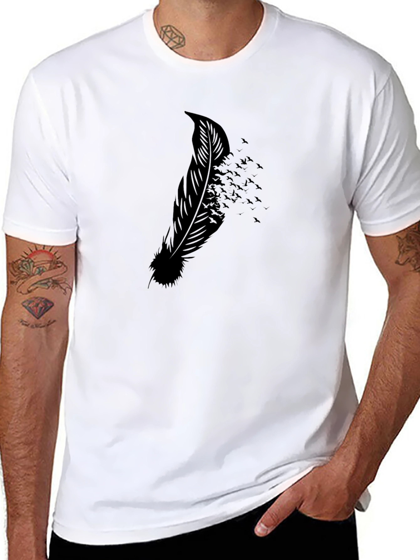 Mens Feather Birds Graphic Black Tee