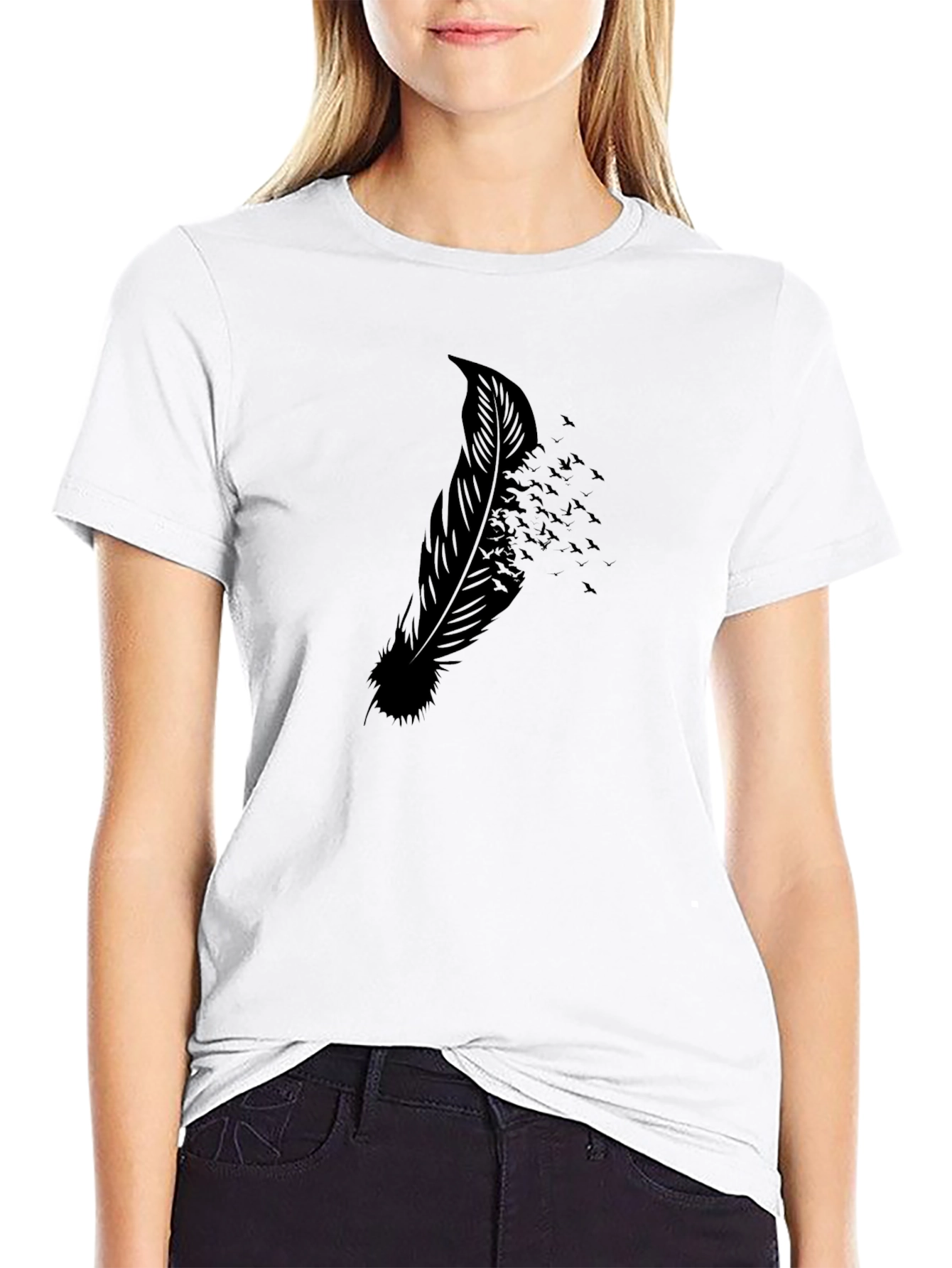 Mens Feather Birds Graphic Black Tee