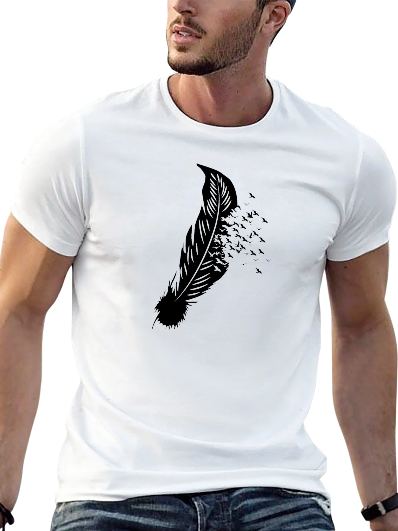 Mens Feather Birds Graphic Black Tee