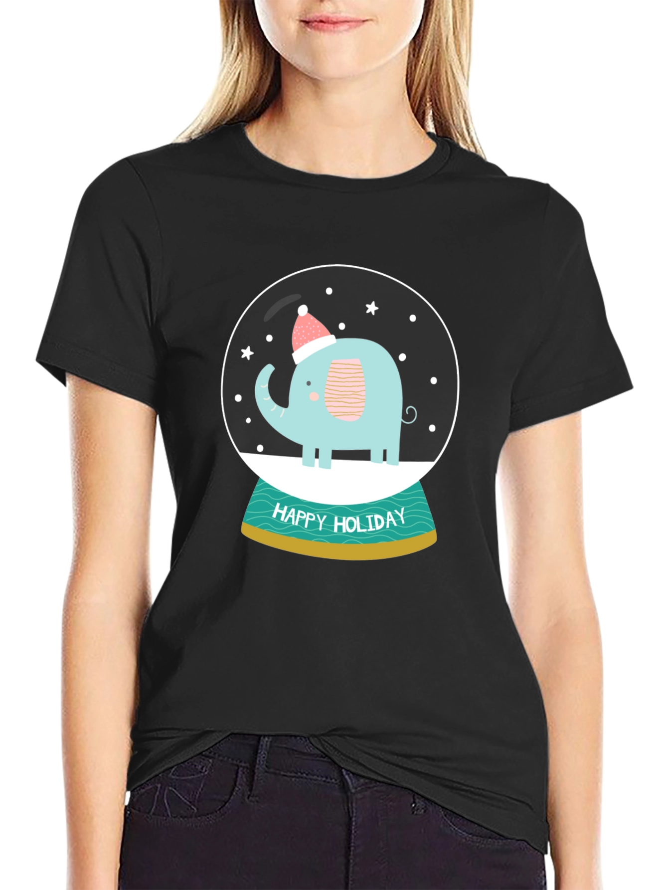 Holiday Elephant Snow Globe Graphic Tee