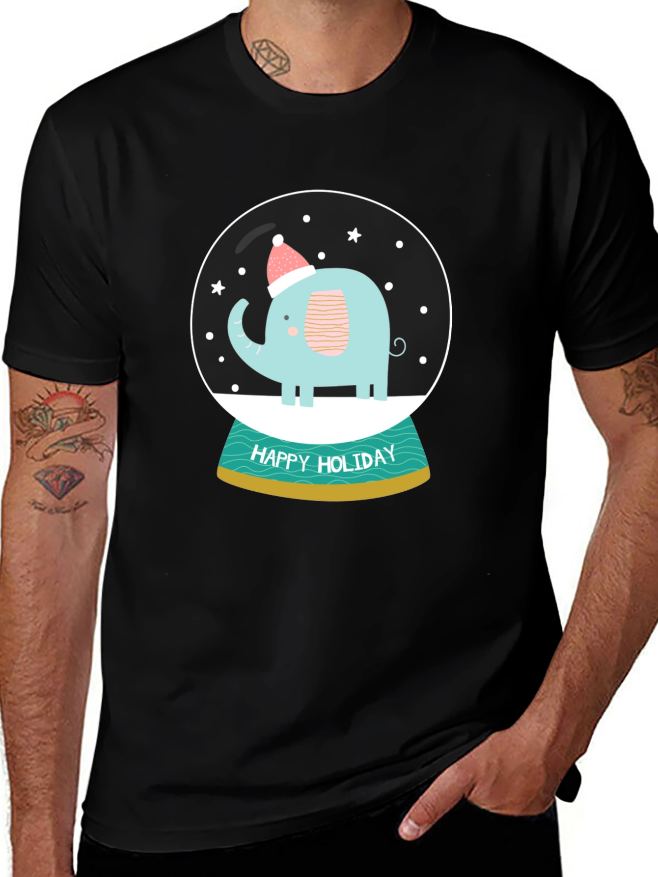 Holiday Elephant Snow Globe Graphic Tee