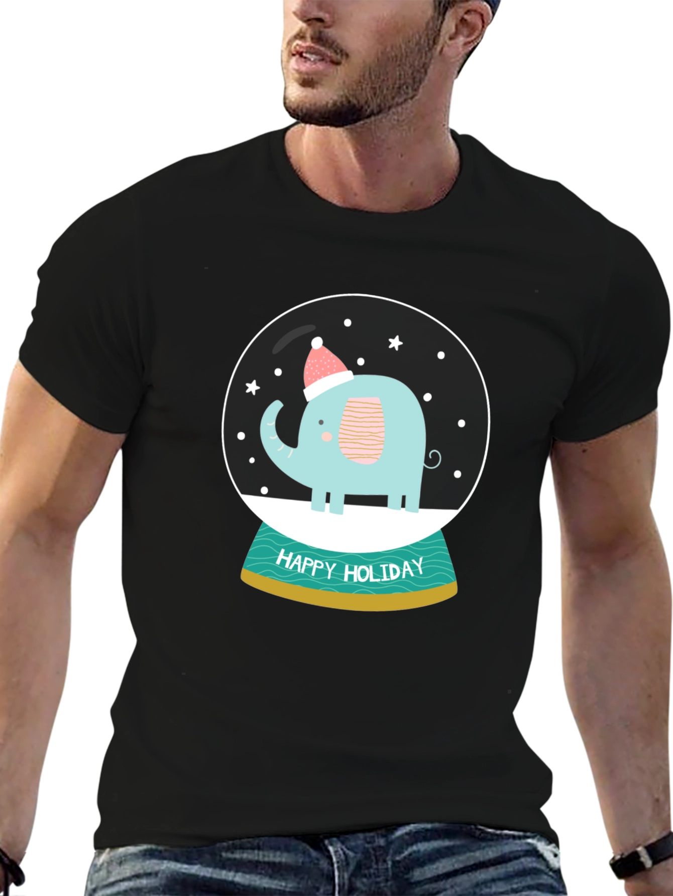 Holiday Elephant Snow Globe Graphic Tee