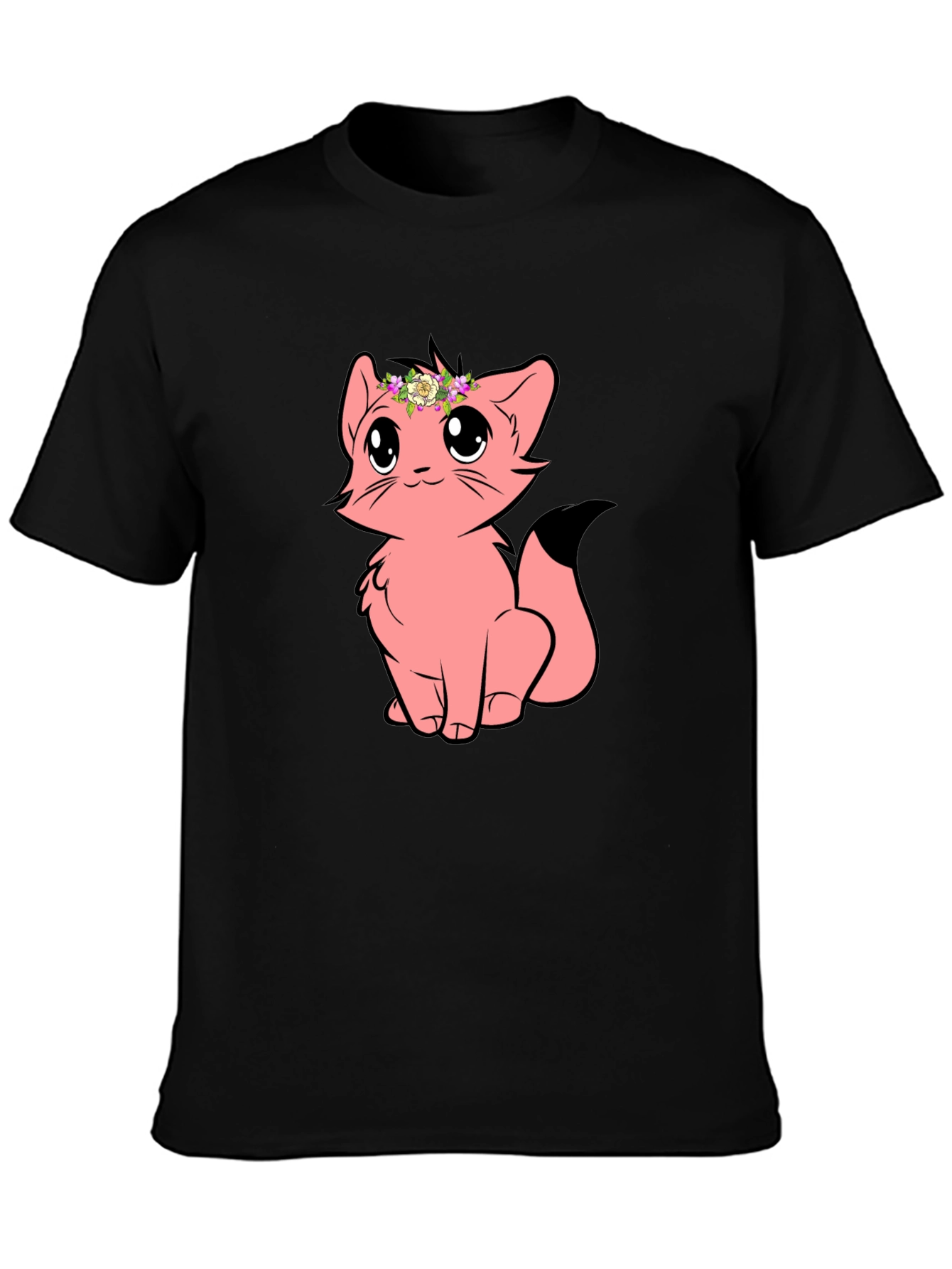Cute Cartoon Cat Graphic Tee - Black Unisex T-Shirt