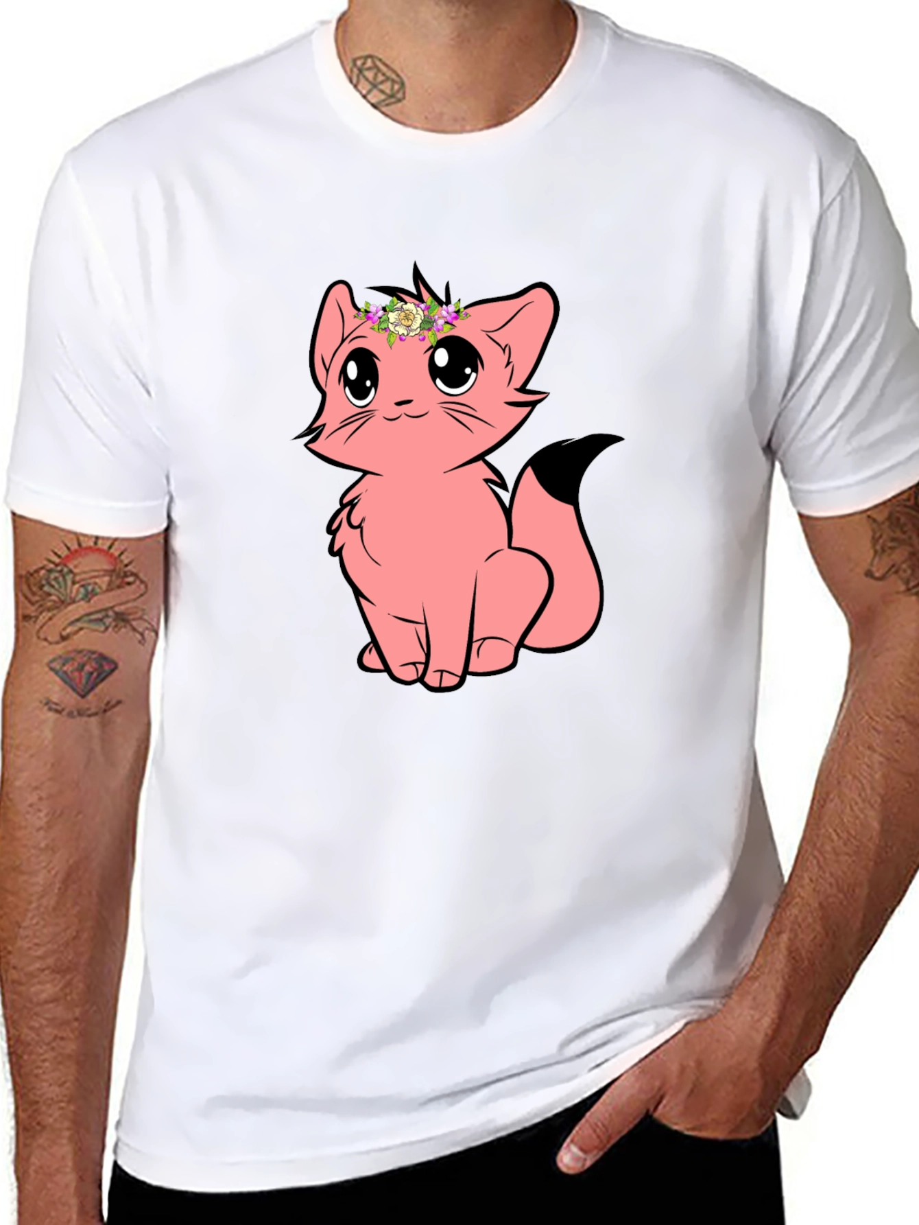 Cute Cartoon Cat Graphic Tee - Black Unisex T-Shirt