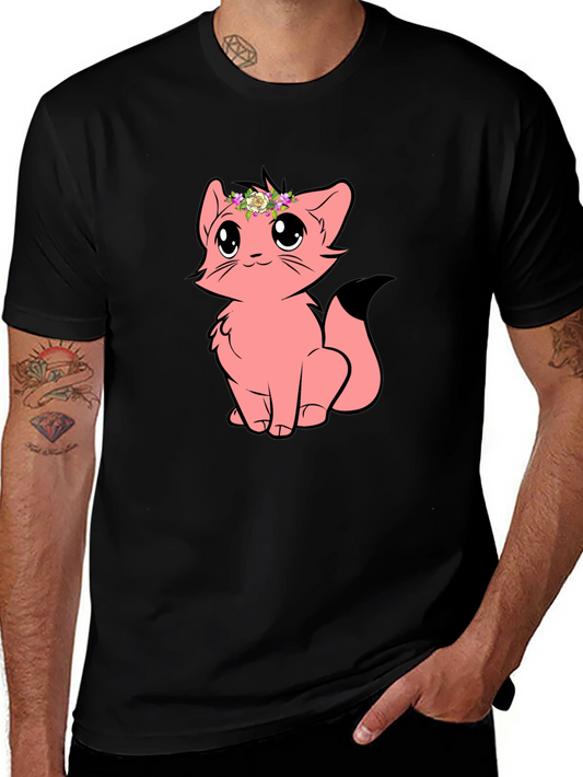 Cute Cartoon Cat Graphic Tee - Black Unisex T-Shirt