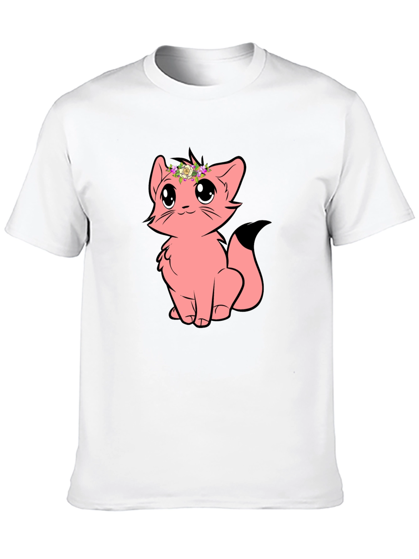 Cute Cartoon Cat Graphic Tee - Black Unisex T-Shirt