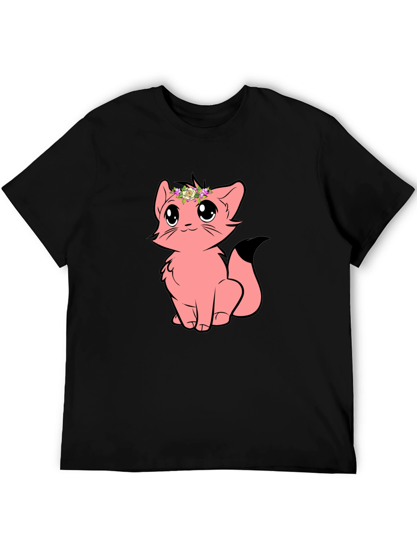 Cute Cartoon Cat Graphic Tee - Black Unisex T-Shirt