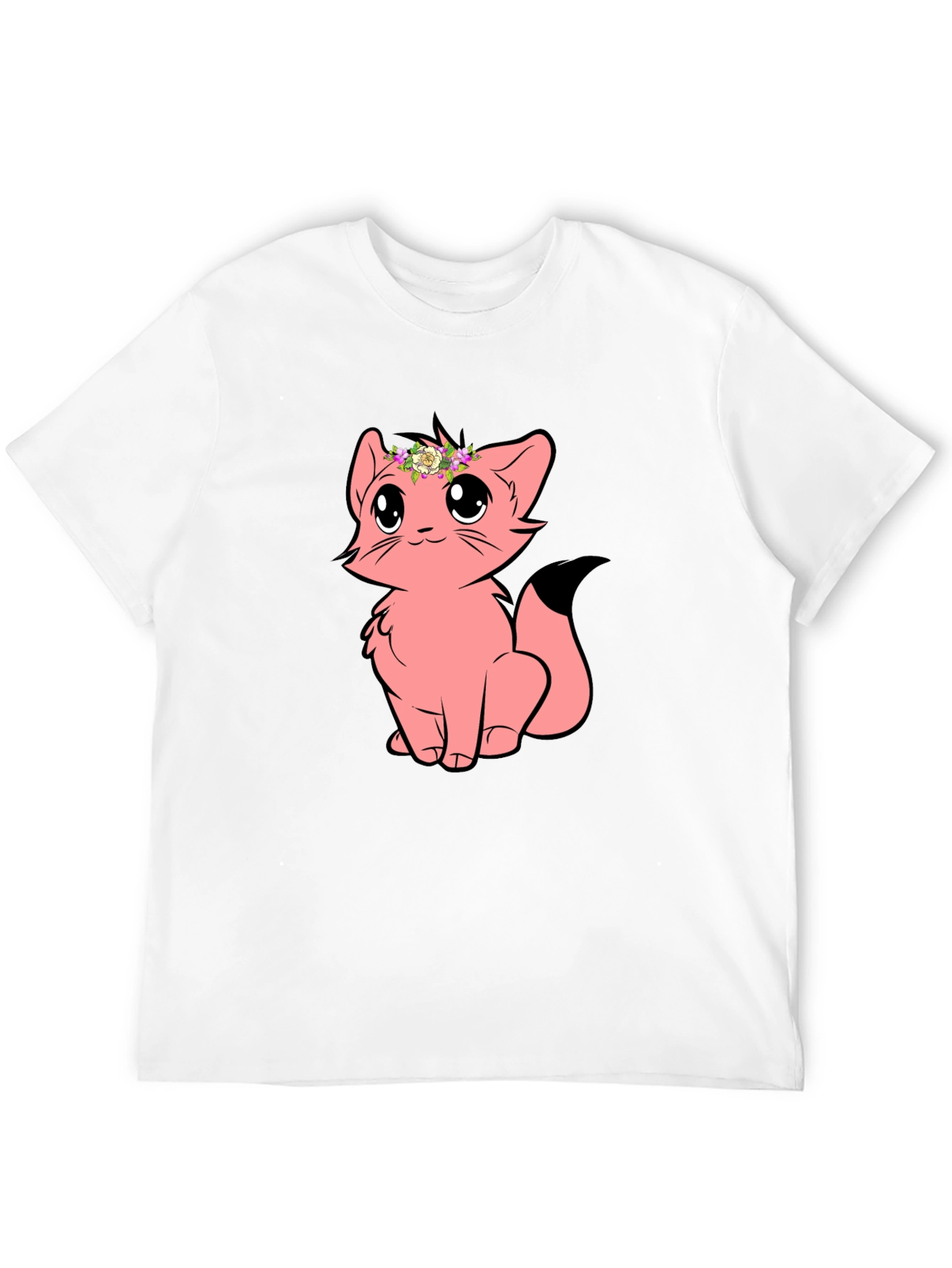 Cute Cartoon Cat Graphic Tee - Black Unisex T-Shirt