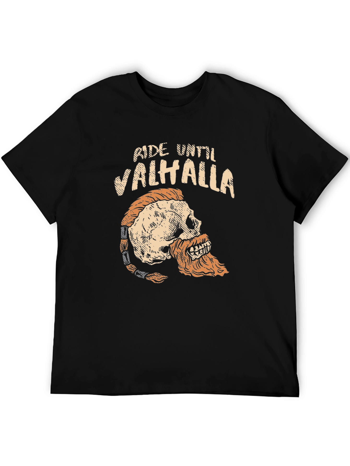 Ride Until Valhalla Skull Viking Graphic T-Shirt