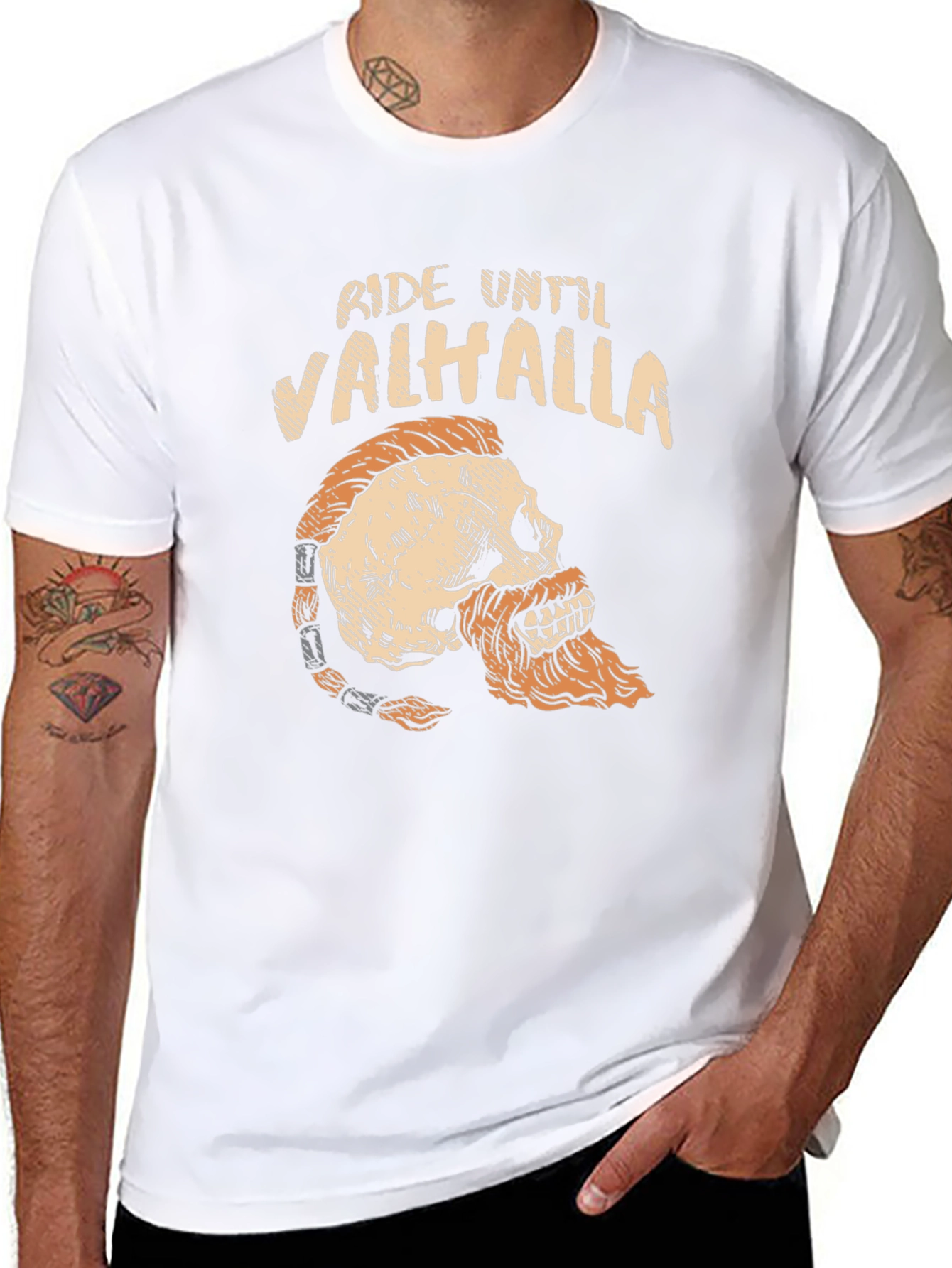 Ride Until Valhalla Skull Viking Graphic T-Shirt