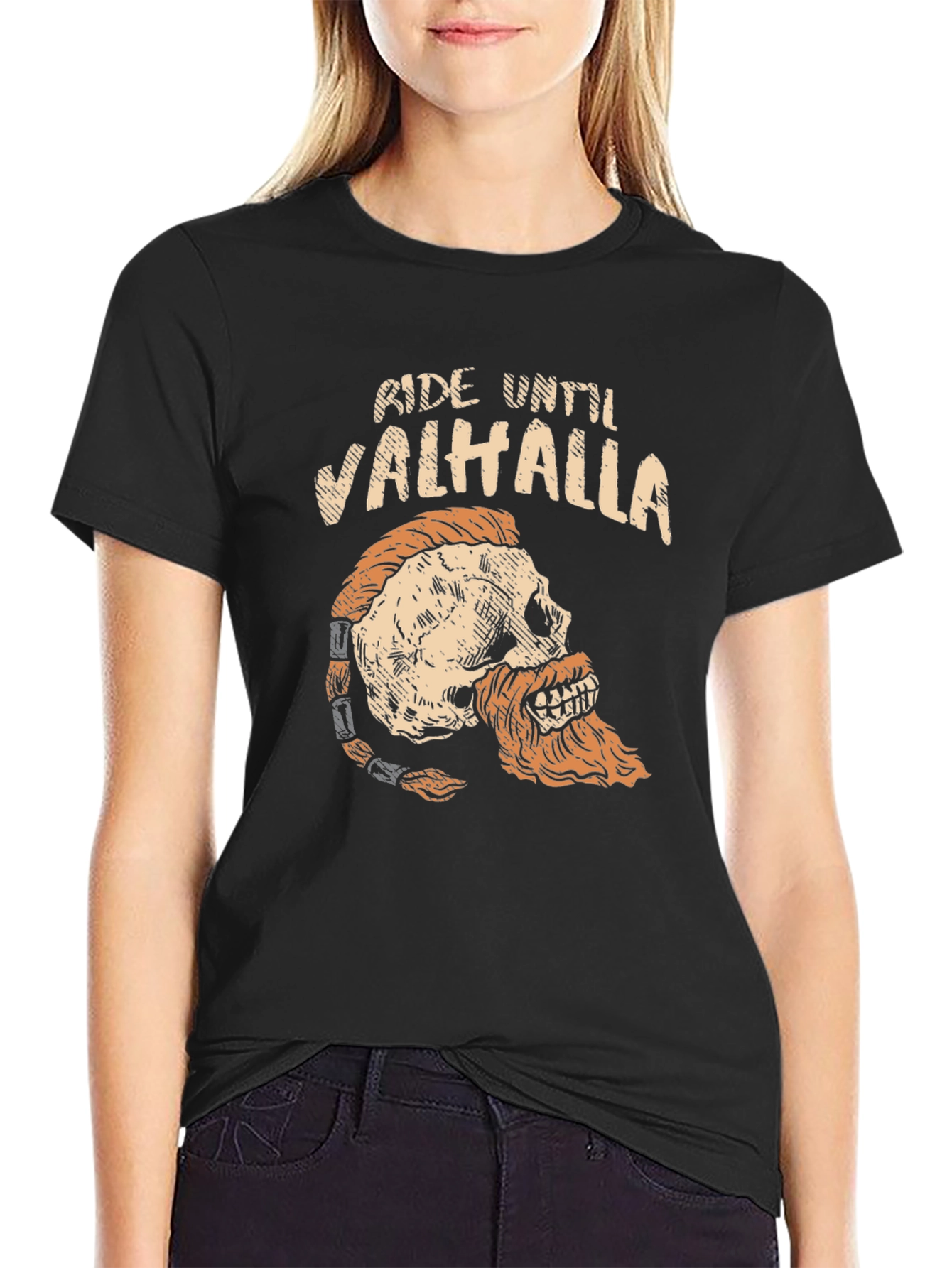 Ride Until Valhalla Skull Viking Graphic T-Shirt